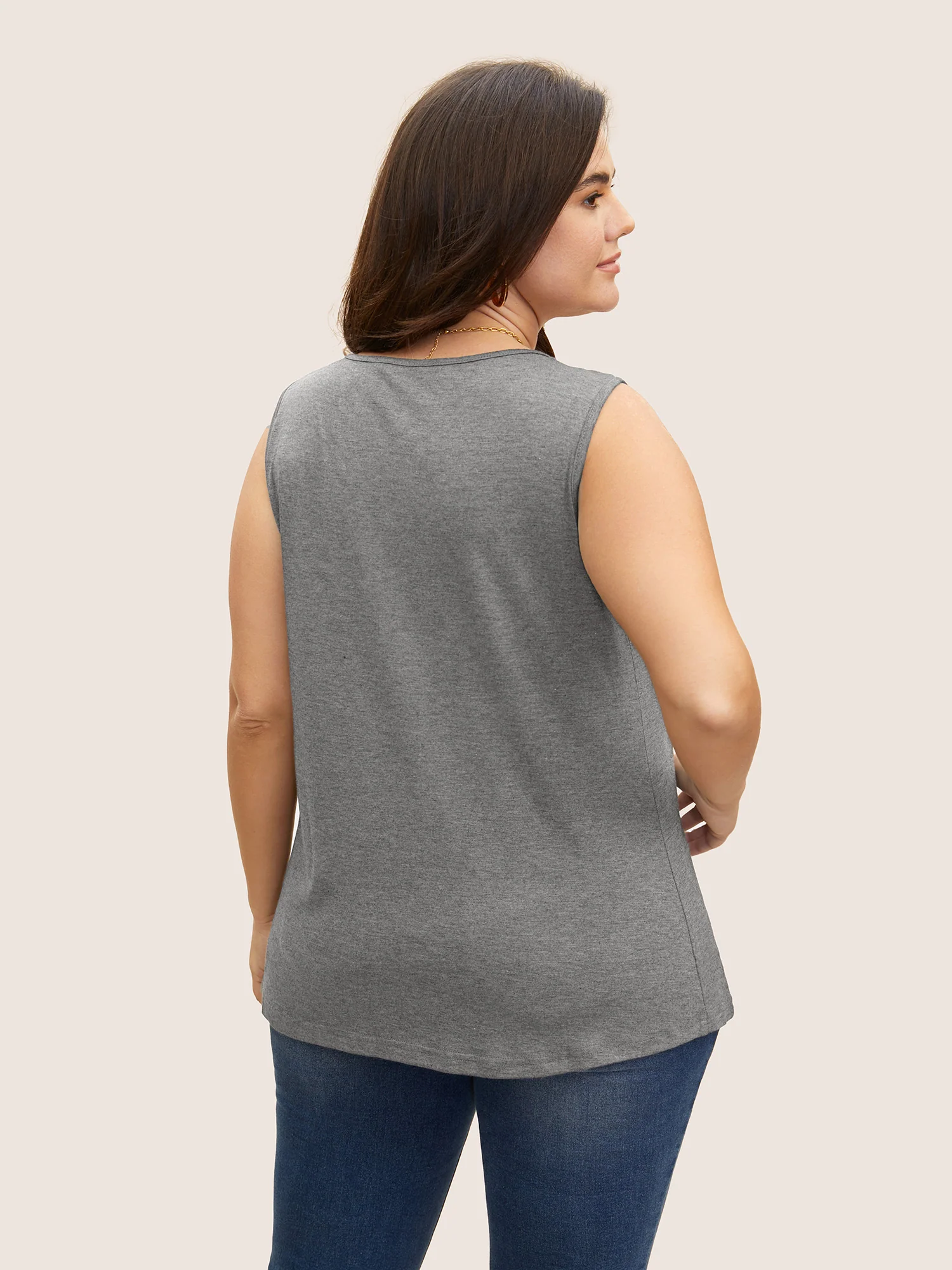 Heather Plicated Detail Square Neck Tank Top - Image 44