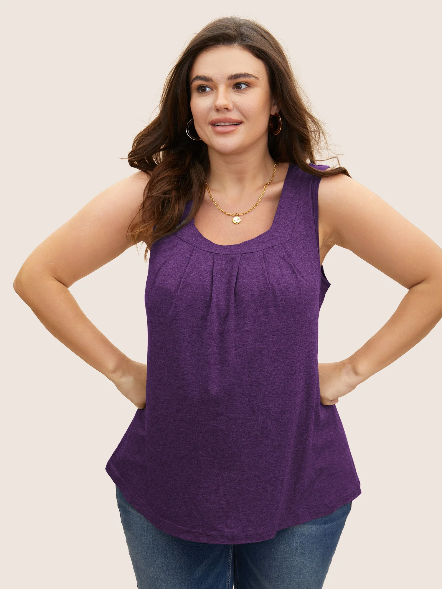 Heather Plicated Detail Square Neck Tank Top - Image 9