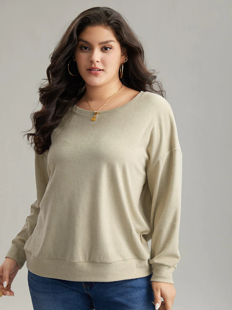 Heather Plisse Elastic Hem Sweatshirt - Image 2