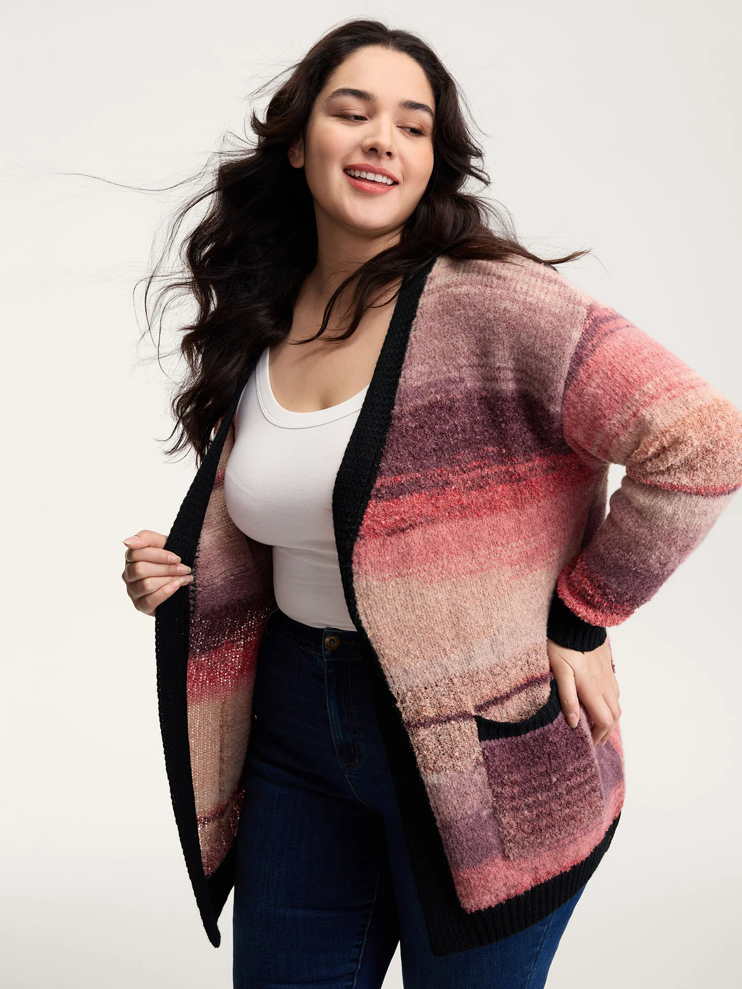 Heather Pockets Contrast Open-Front Cardigan - Image 2