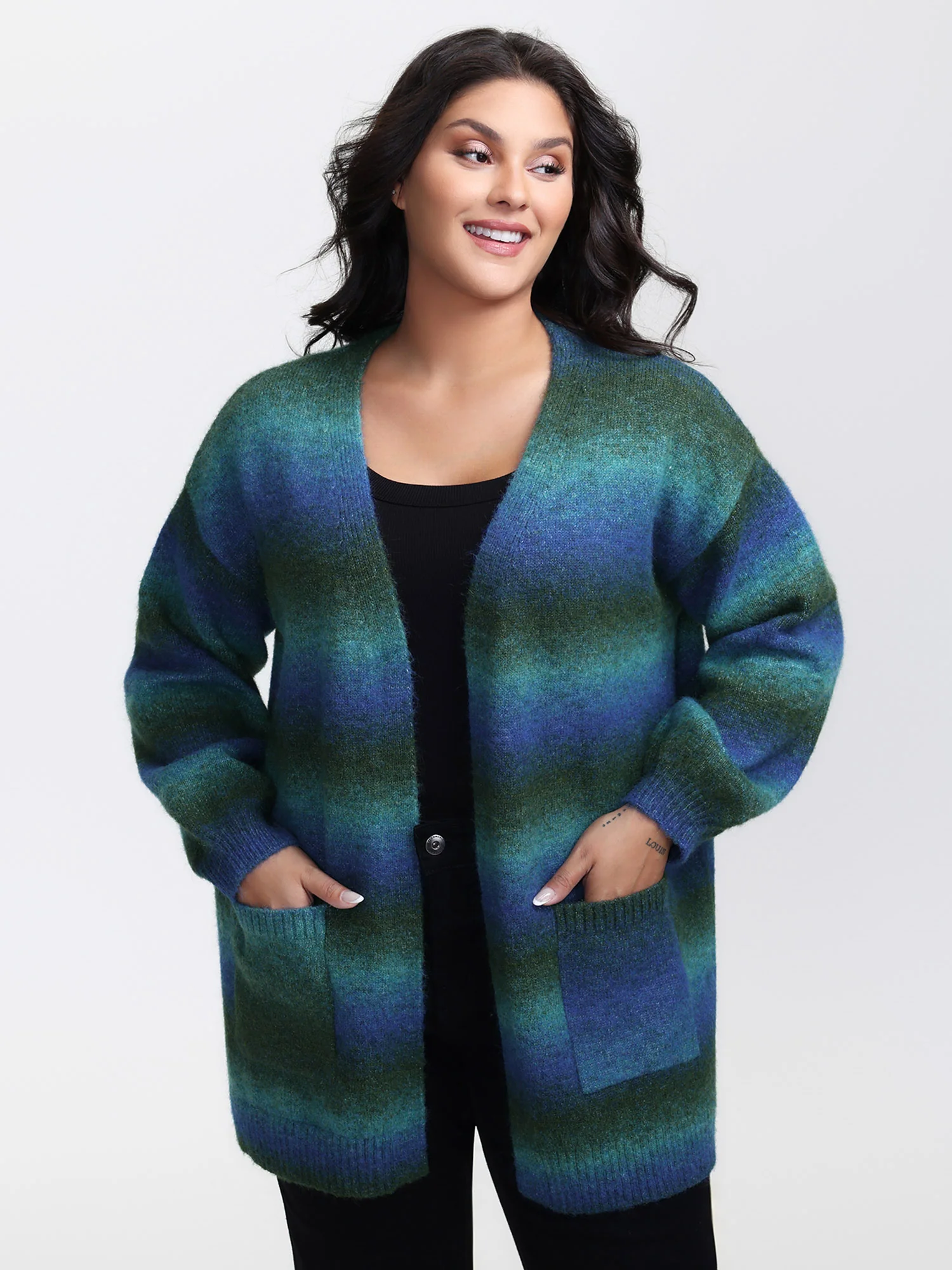 Heather Pockets Open-Front Knit Cardigan - Image 2