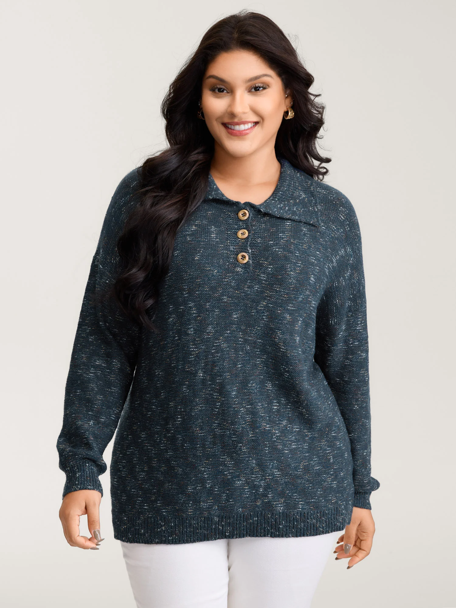 Heather Polo Collar Button Pullover - Image 2