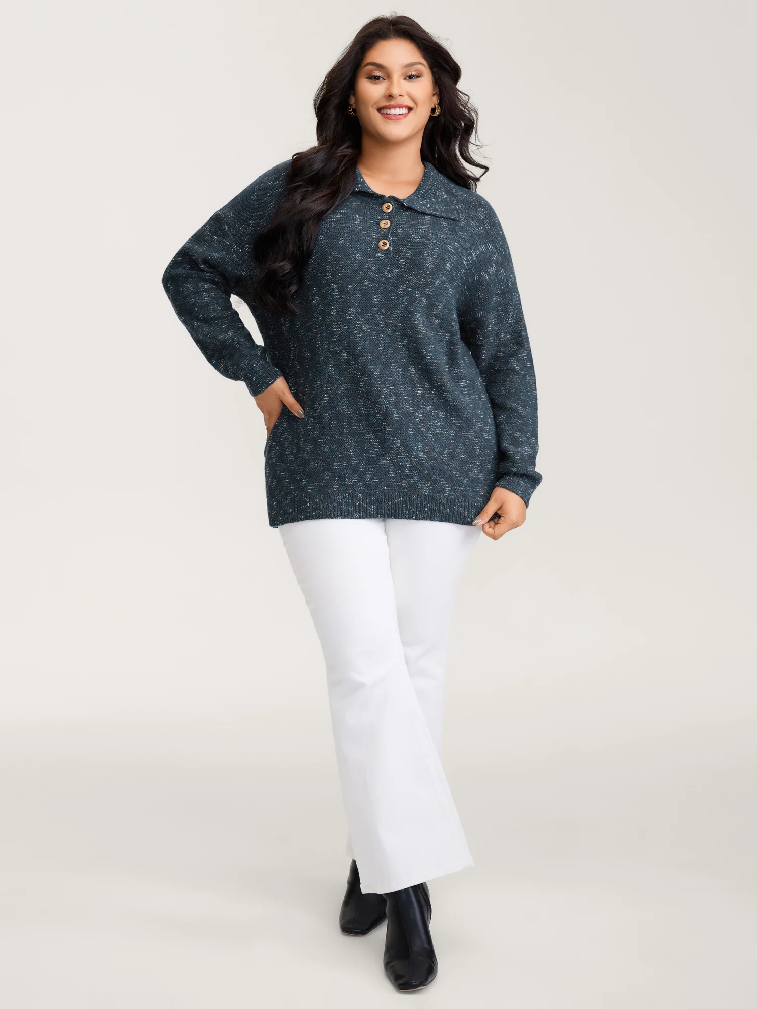 Heather Polo Collar Button Pullover - Image 3