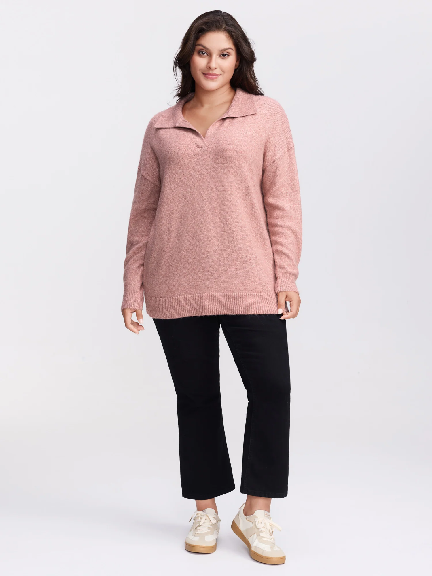 Heather Ribbed Hem Solid Pullover - Image 3