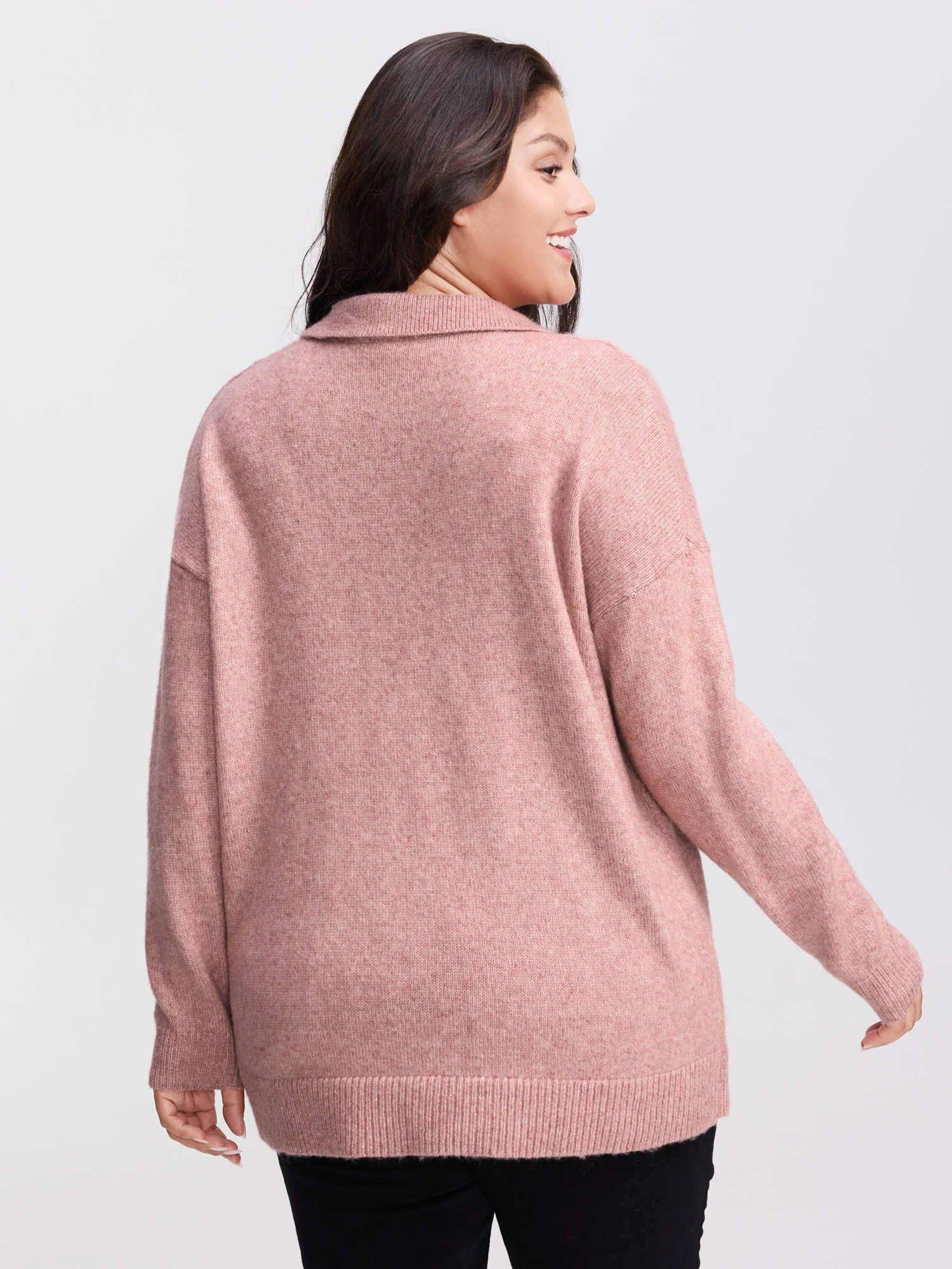 Heather Ribbed Hem Solid Pullover - Image 4