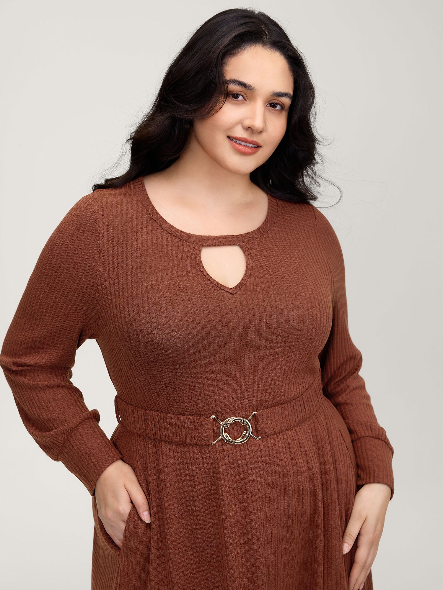 Heather Ribbed Stretchy Metal Buckle Maxi Dress - Image 2