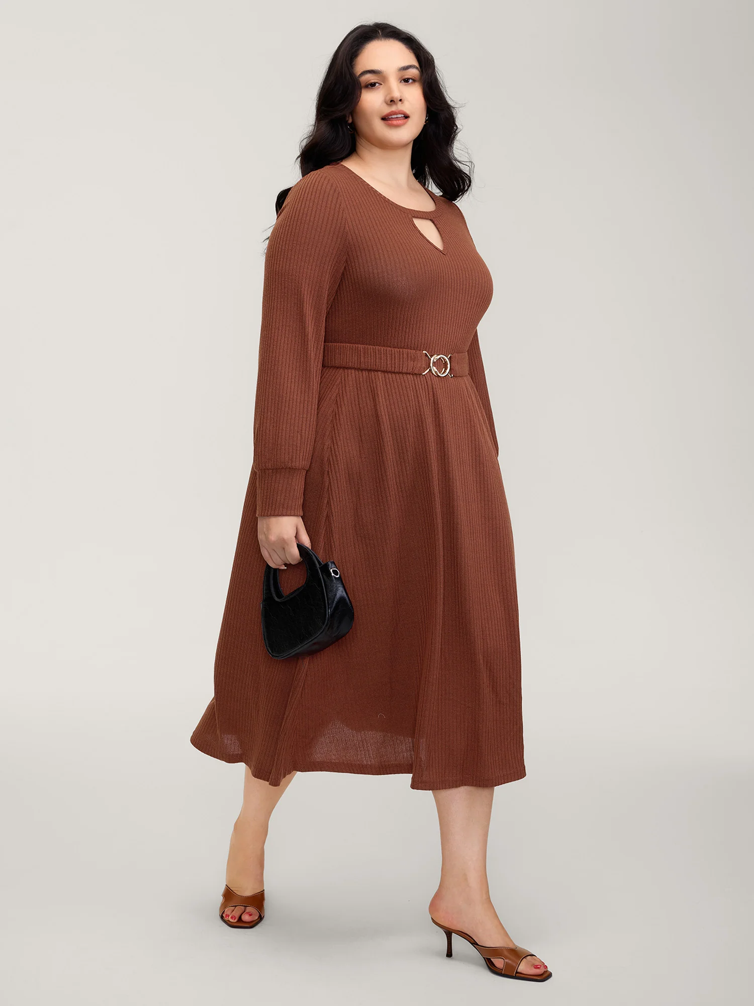 Heather Ribbed Stretchy Metal Buckle Maxi Dress - Image 3