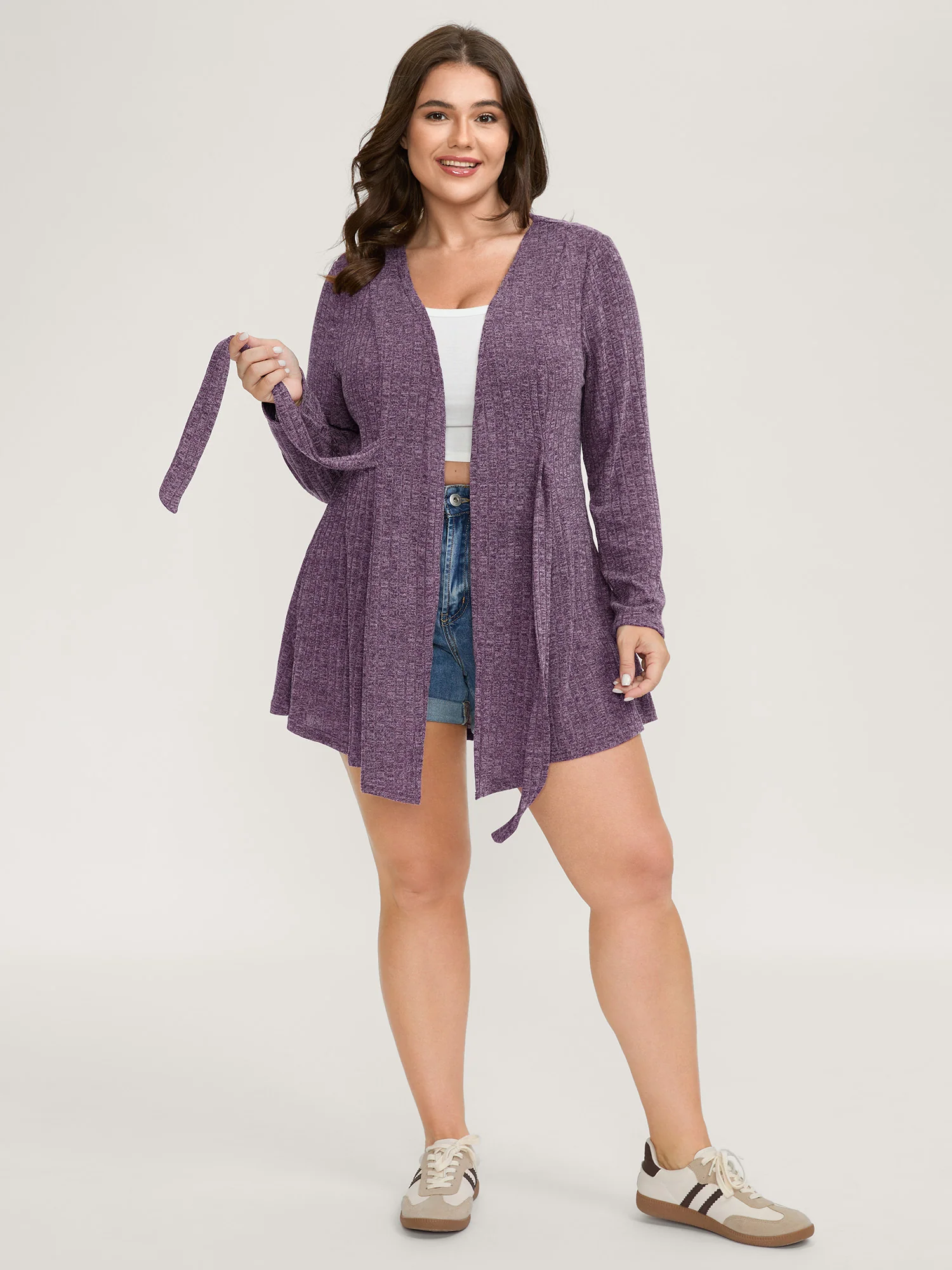 Heather Ribbed Supersoft Front-Tie Jacket - Image 2