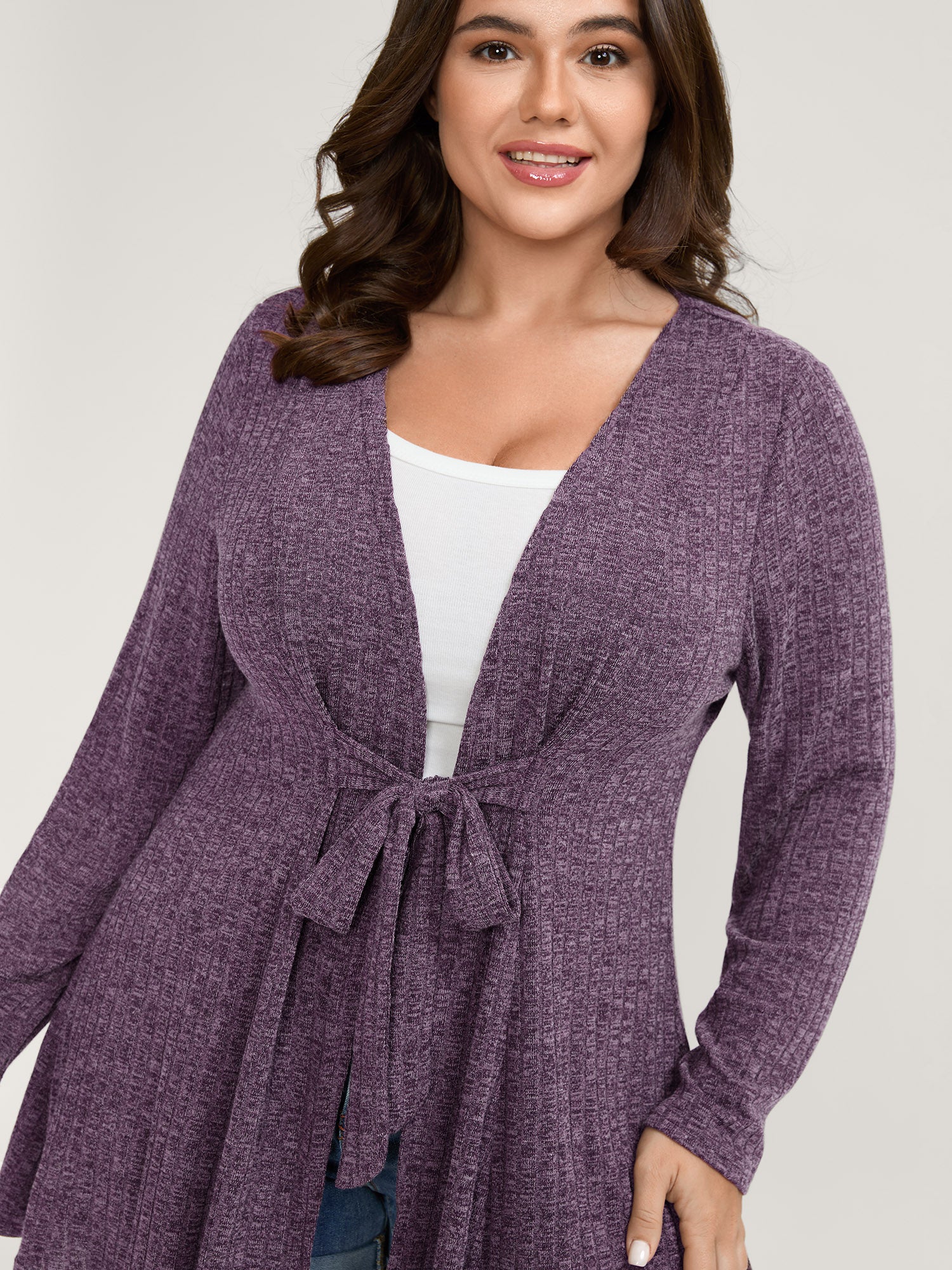 Heather Ribbed Supersoft Front-Tie Jacket - Image 3