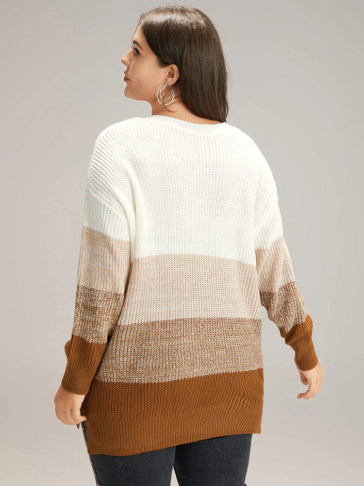 Heather Split Side Contrast V Neck Pullover - Image 2