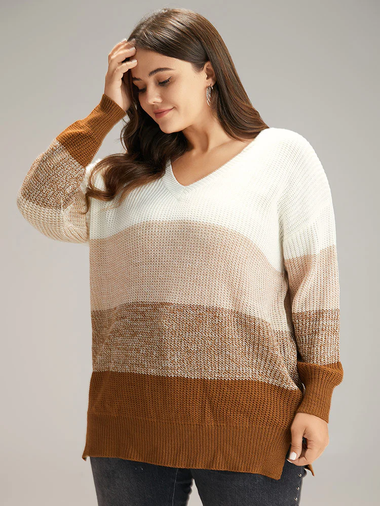 Heather Split Side Contrast V Neck Pullover - Image 3