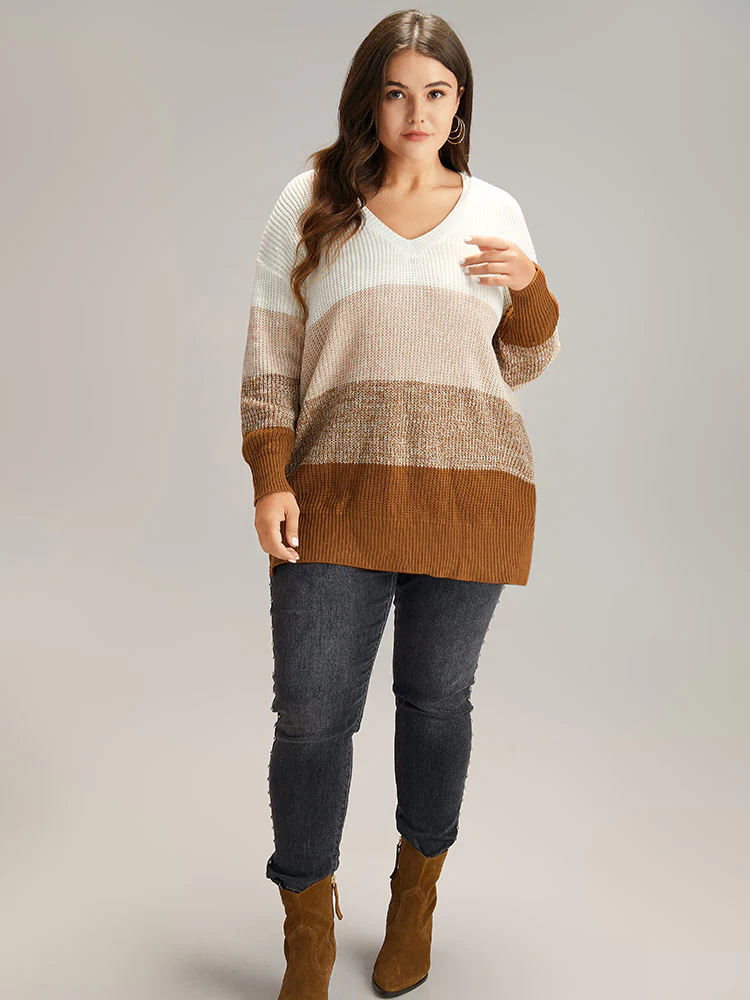 Heather Split Side Contrast V Neck Pullover - Image 5