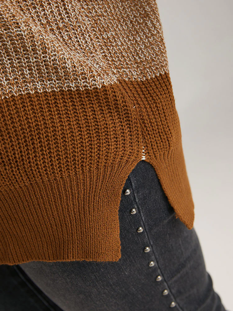 Heather Split Side Contrast V Neck Pullover - Image 6