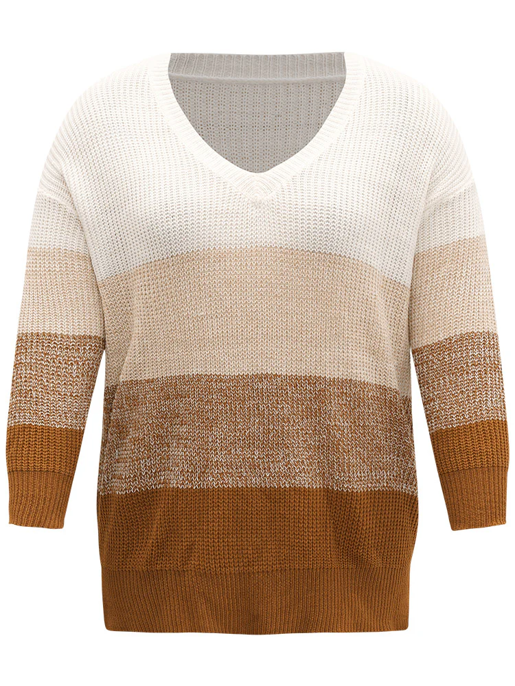 Heather Split Side Contrast V Neck Pullover - Image 8