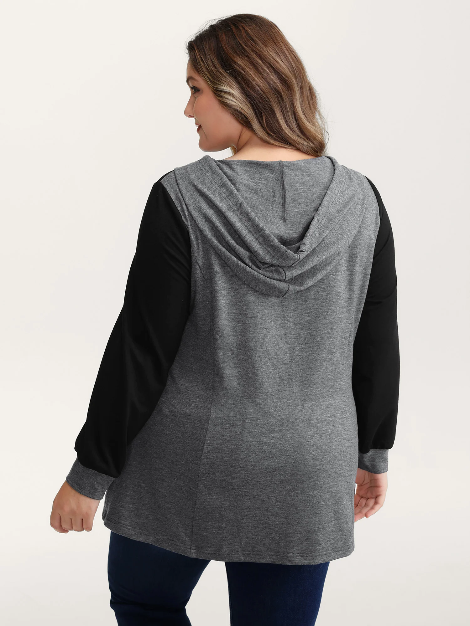 Heather Stretchy Colorblock Long Hoodie - Image 5