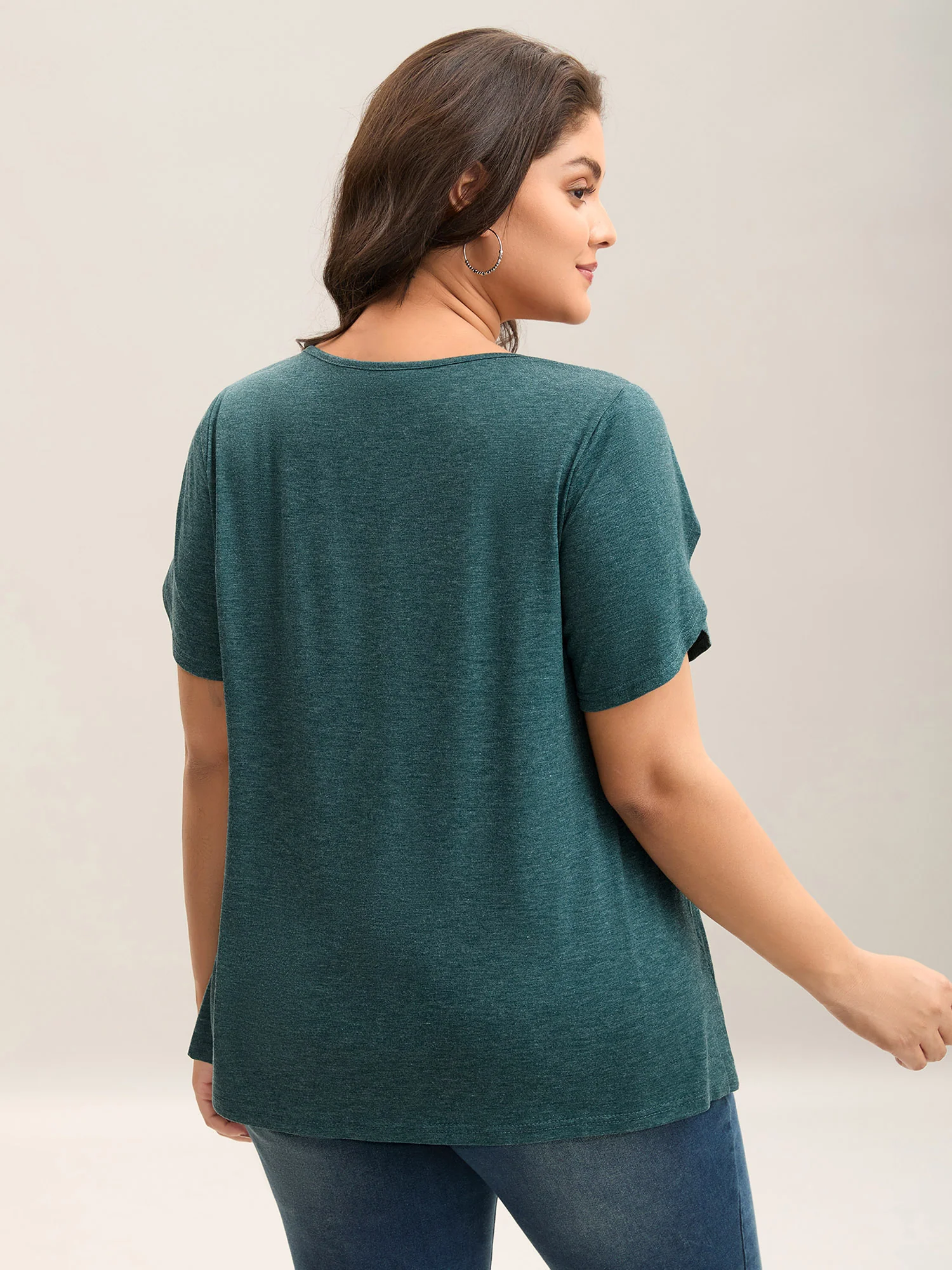 Heather Stretchy Neck Cut-Out T-Shirt - Image 2