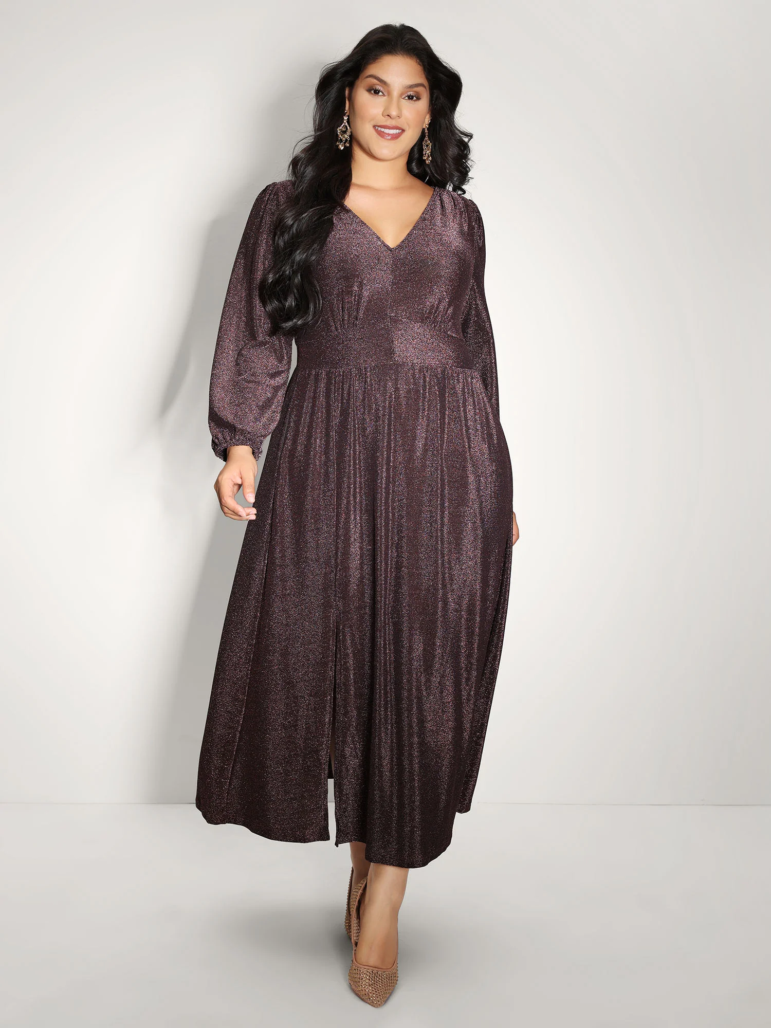 Heather Stretchy Split Hem Pockets Maxi Dress - Image 3
