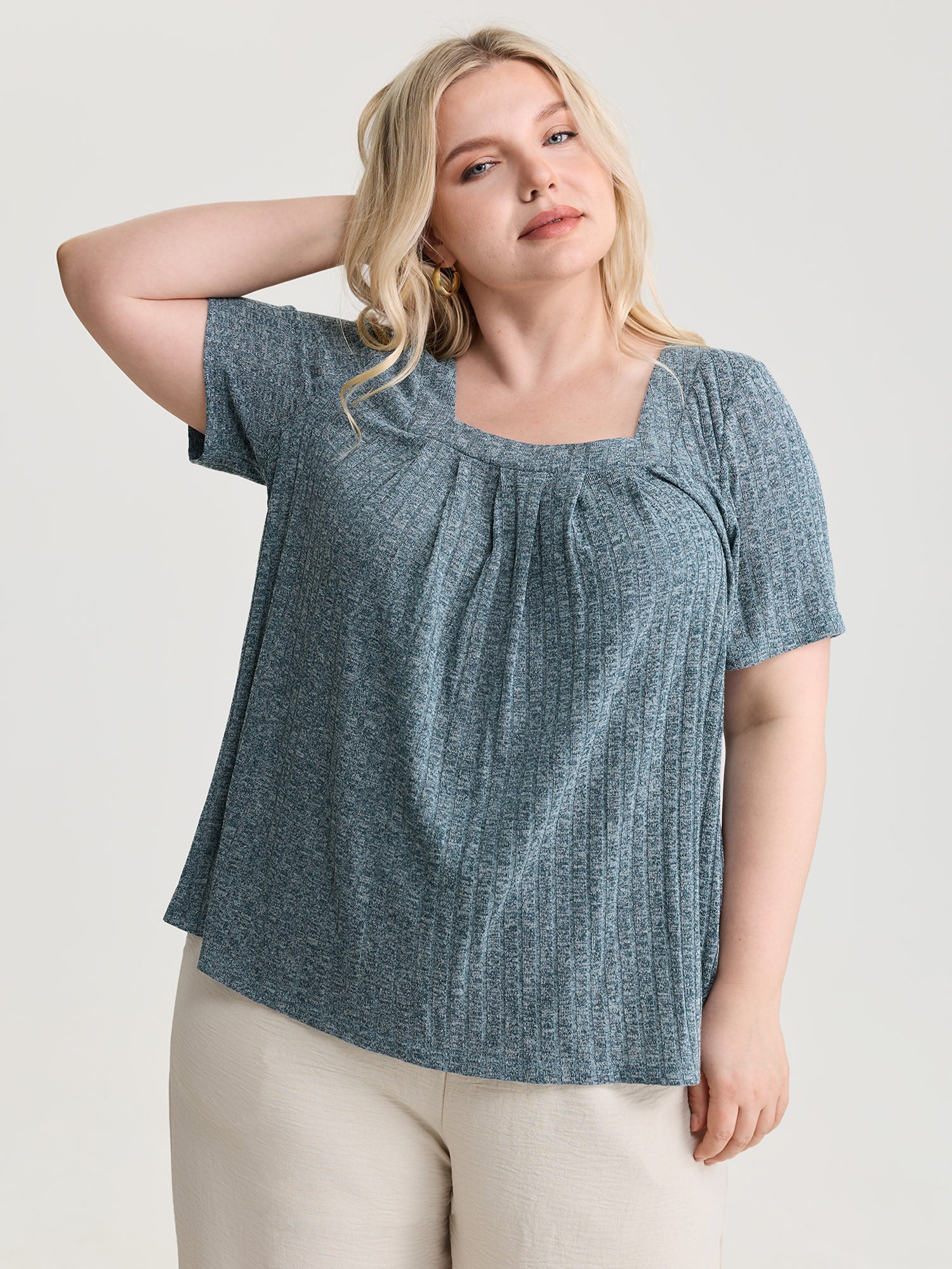 Heather Stretchy Square Neckline T-Shirt - Image 2