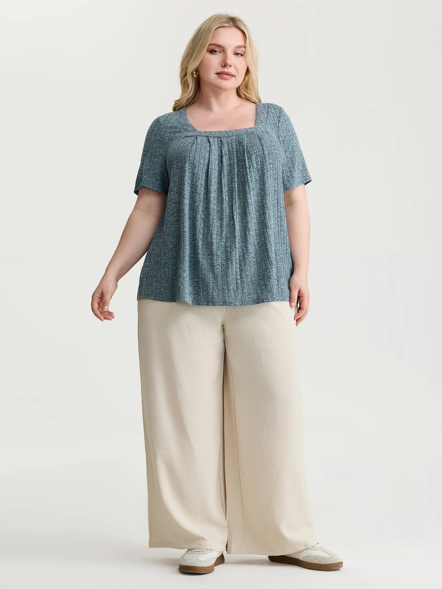 Heather Stretchy Square Neckline T-Shirt - Image 3