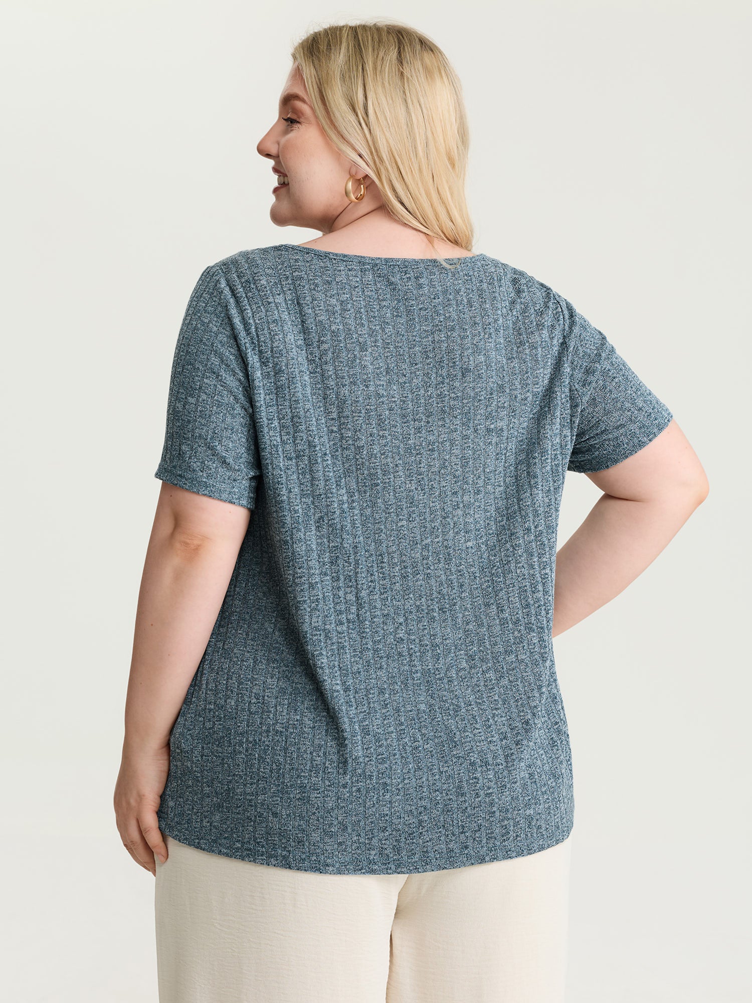 Heather Stretchy Square Neckline T-Shirt - Image 4