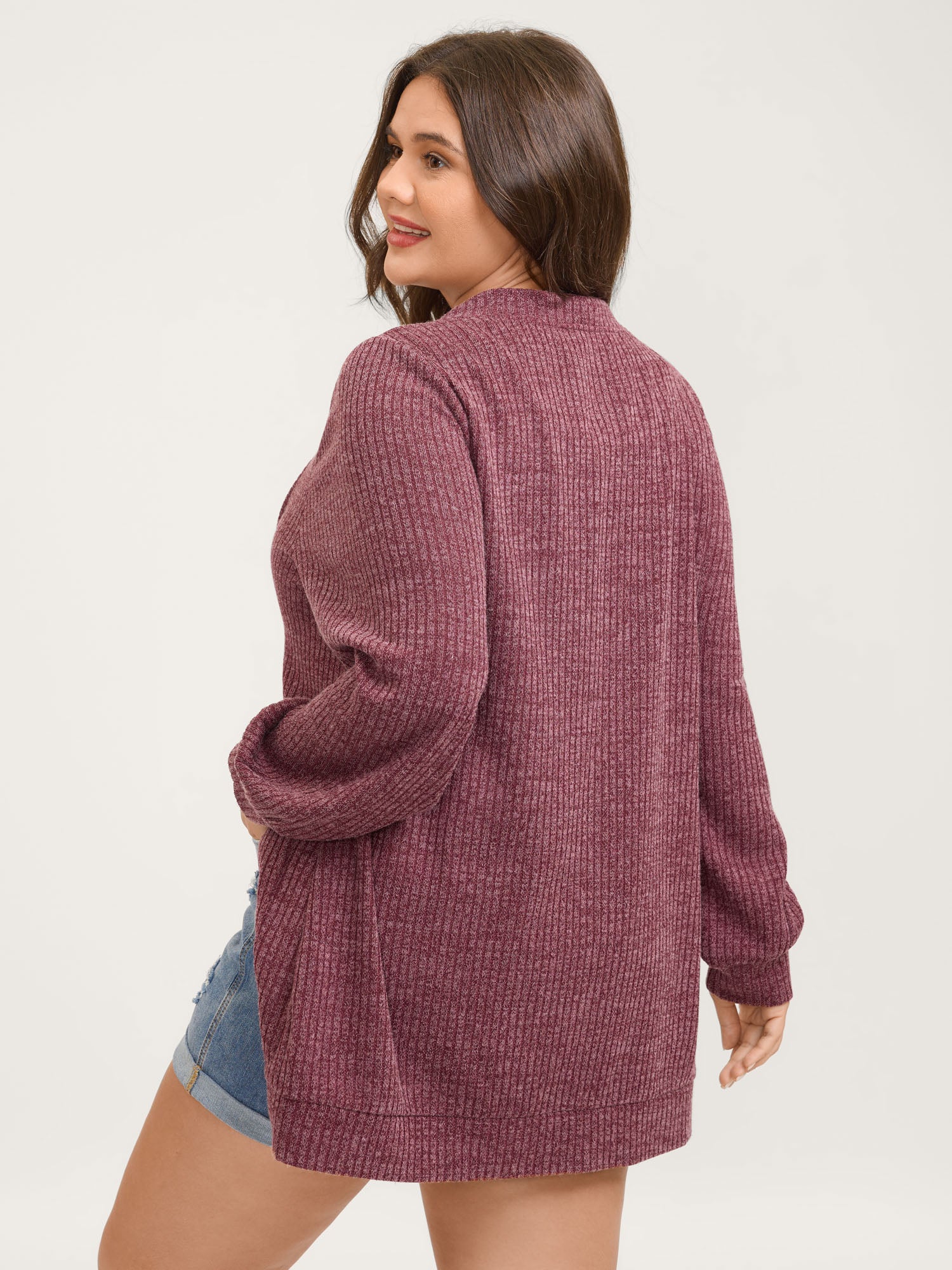 Heather Stretchy Textured Pockets Cardigan - Image 4