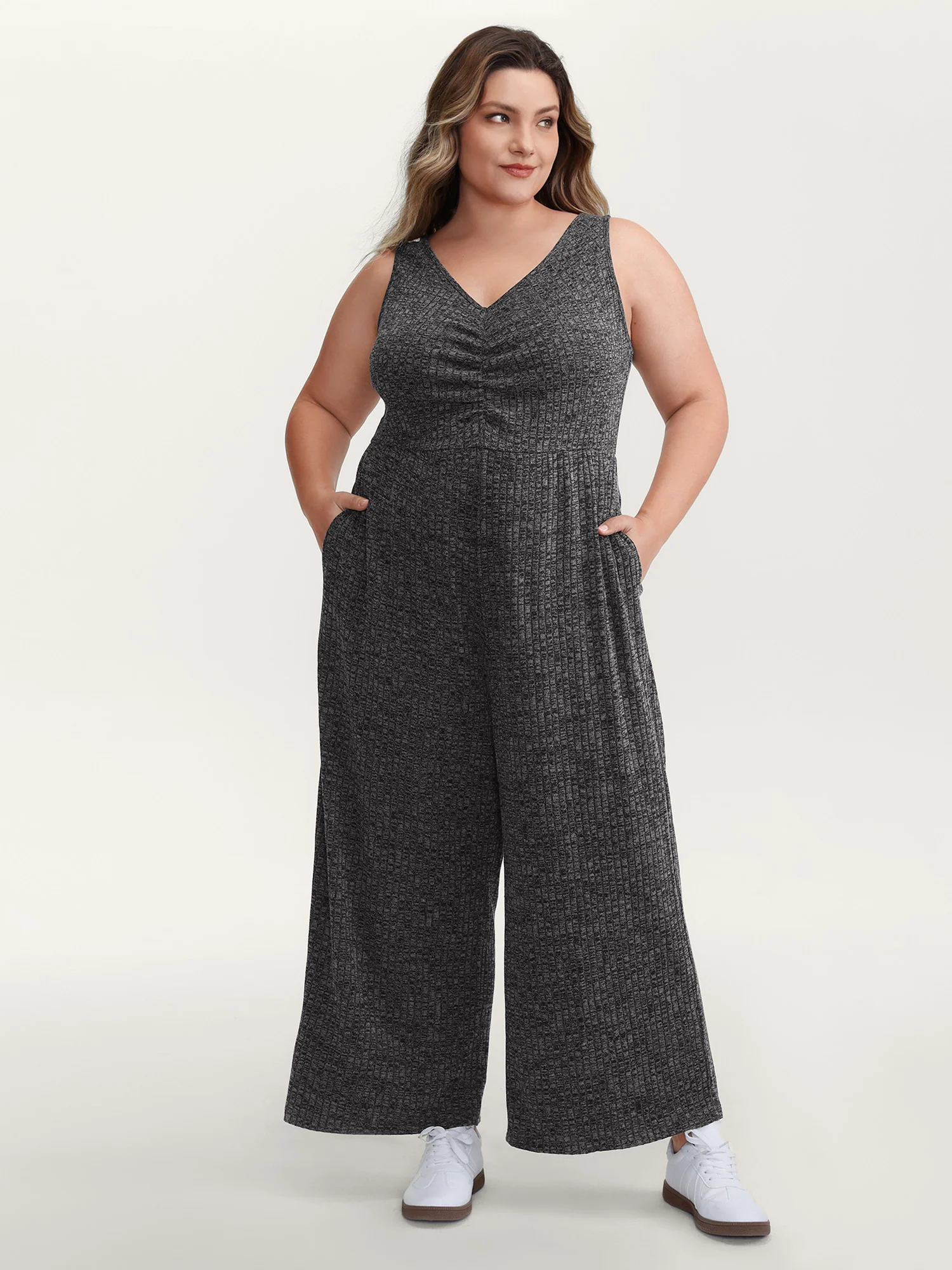 Heather Stretchy Waistband Ruched Jumpsuit