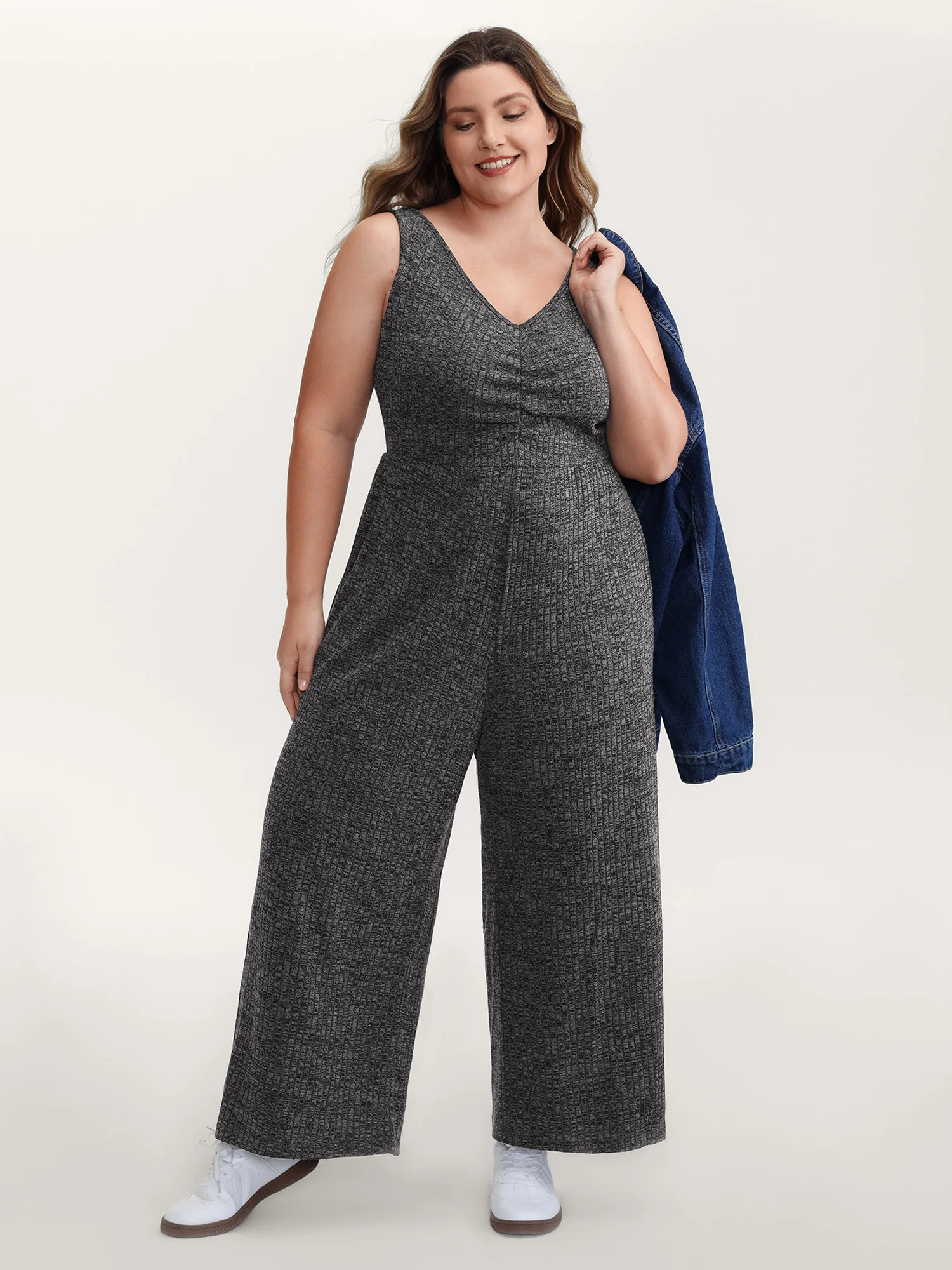 Heather Stretchy Waistband Ruched Jumpsuit - Image 3