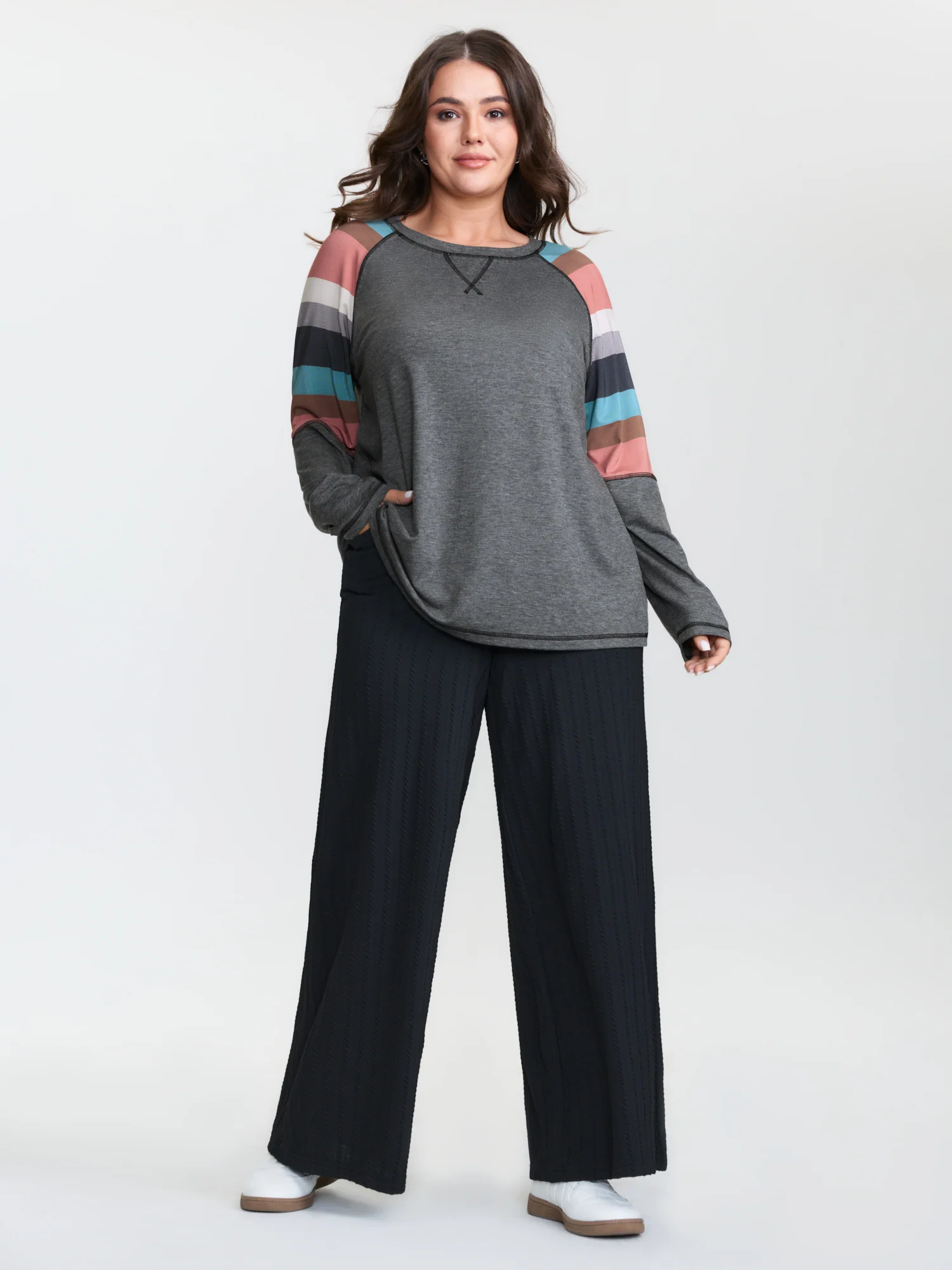 Heather Striped Color Block Sleeves T-Shirt - Image 3
