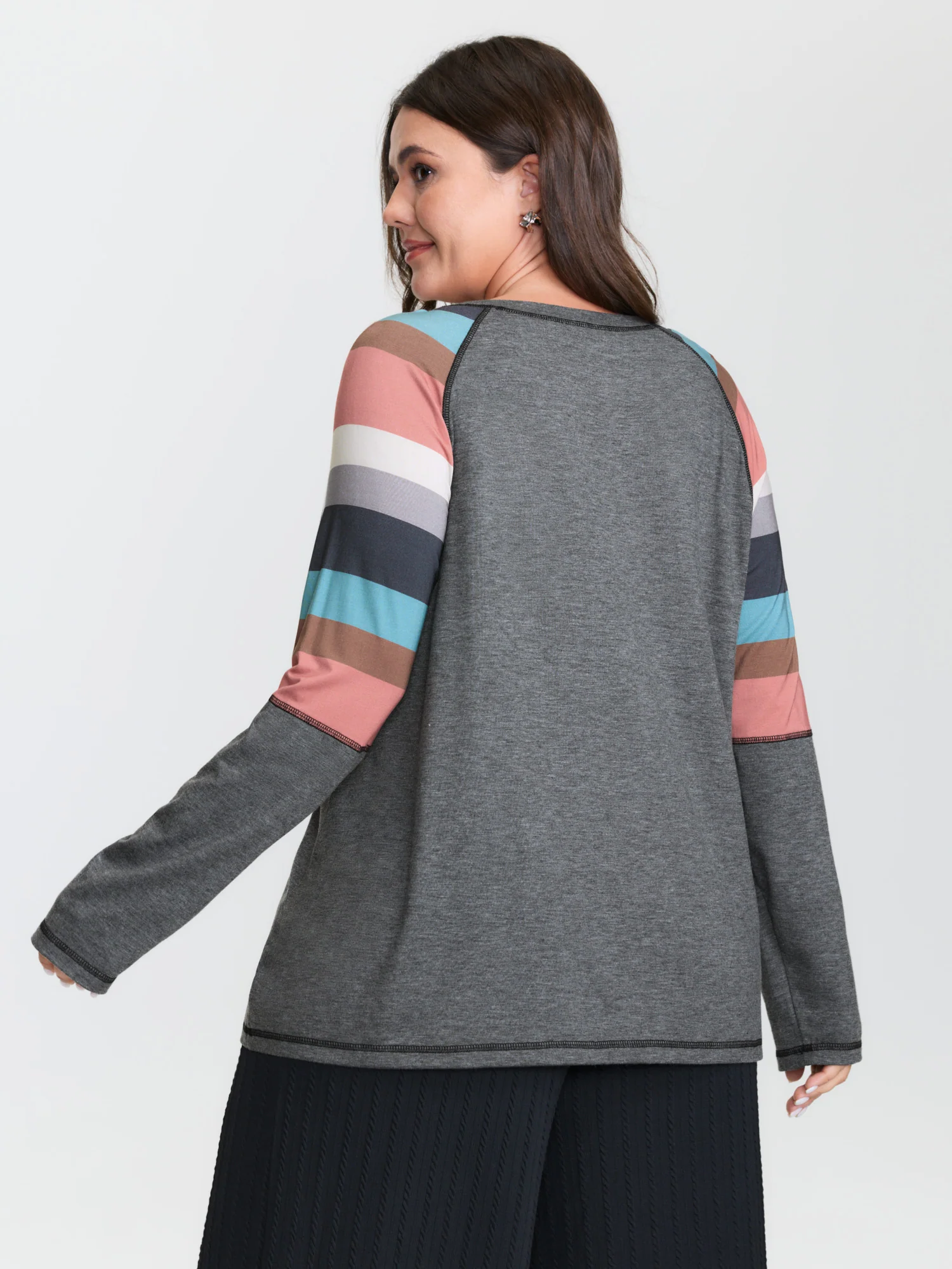 Heather Striped Color Block Sleeves T-Shirt - Image 4