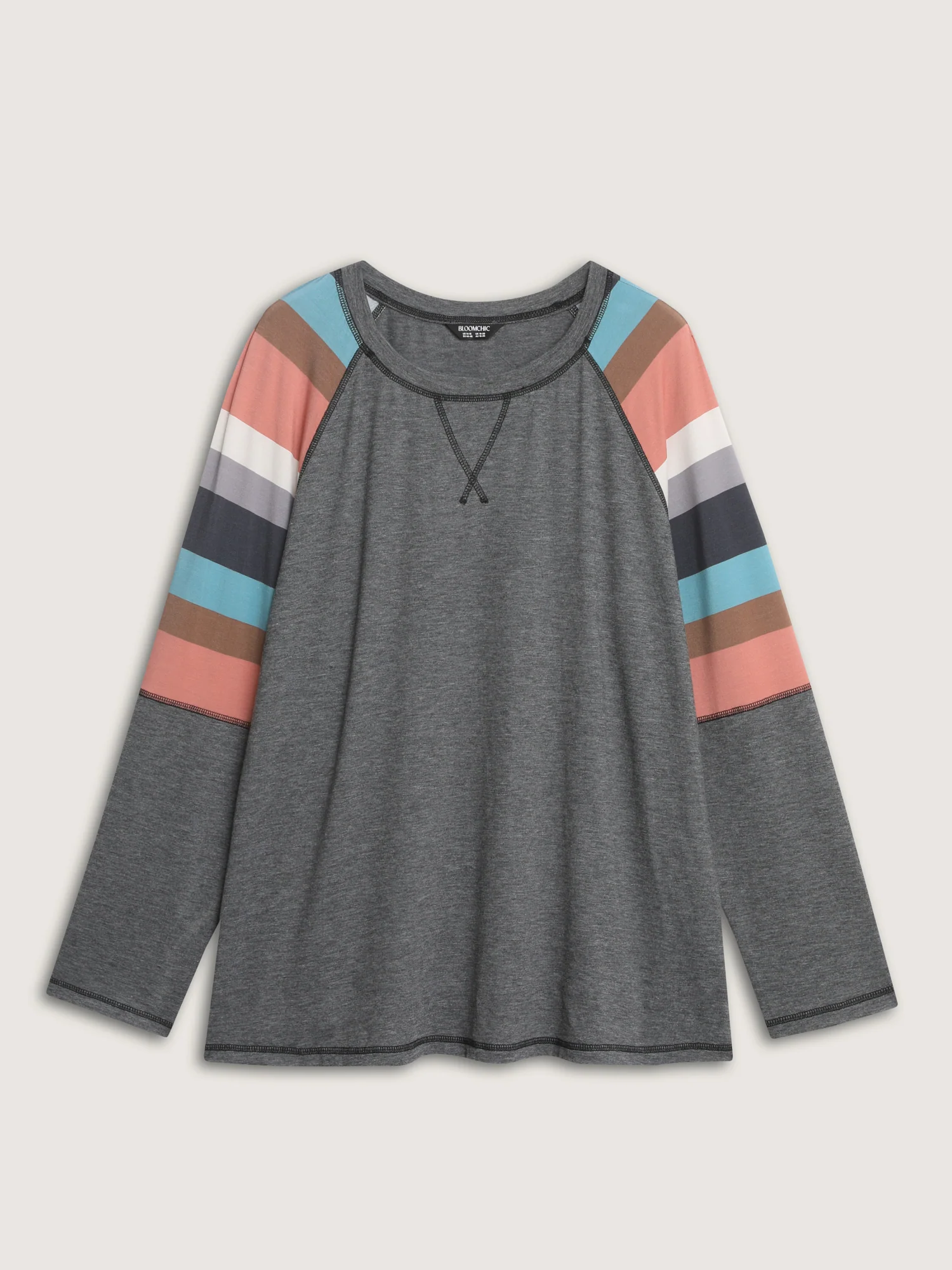 Heather Striped Color Block Sleeves T-Shirt - Image 6