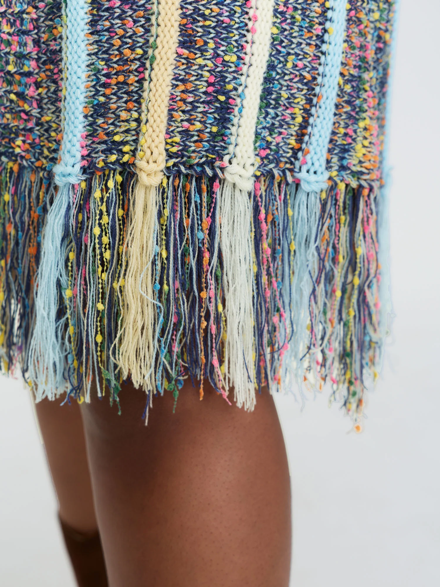 Heather Striped Fringes Open-Front Knit Cardigan - Image 5