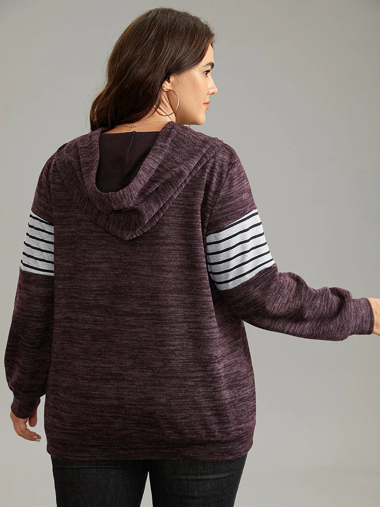 Heather Striped Patchwork Pocket Hooded Sweatshirt - Image 2