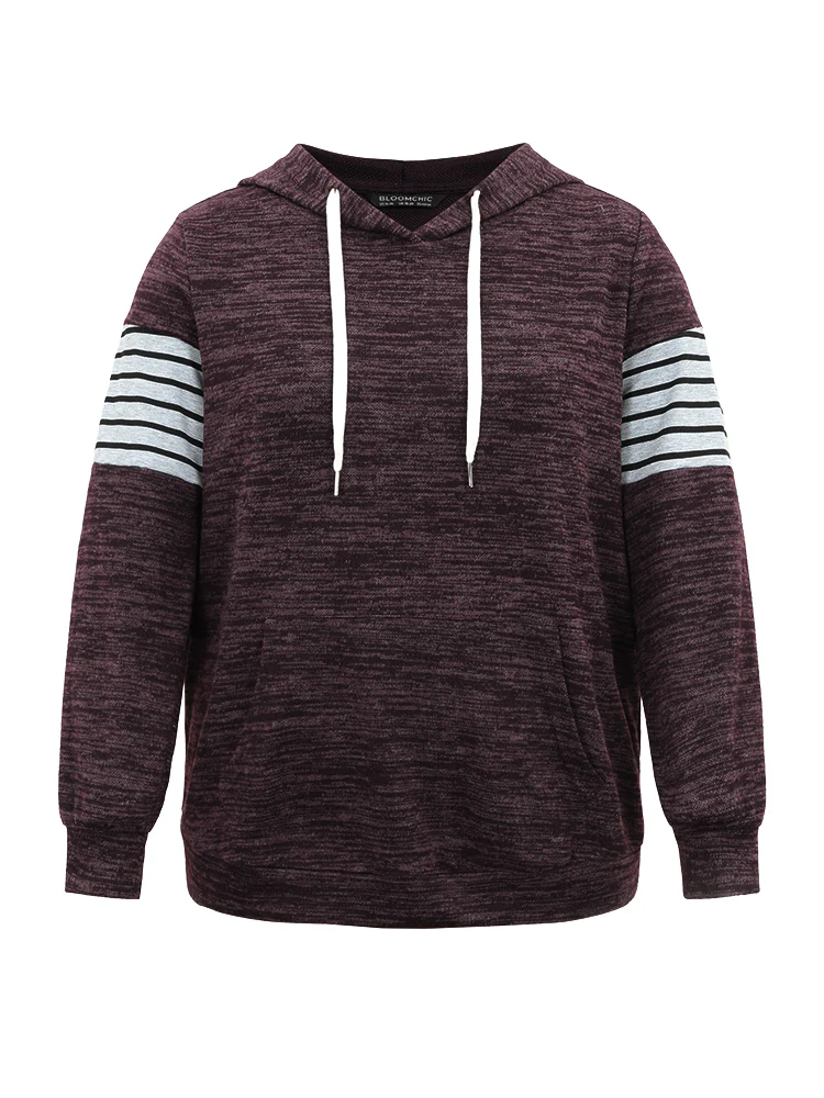 Heather Striped Patchwork Pocket Hooded Sweatshirt - Image 5