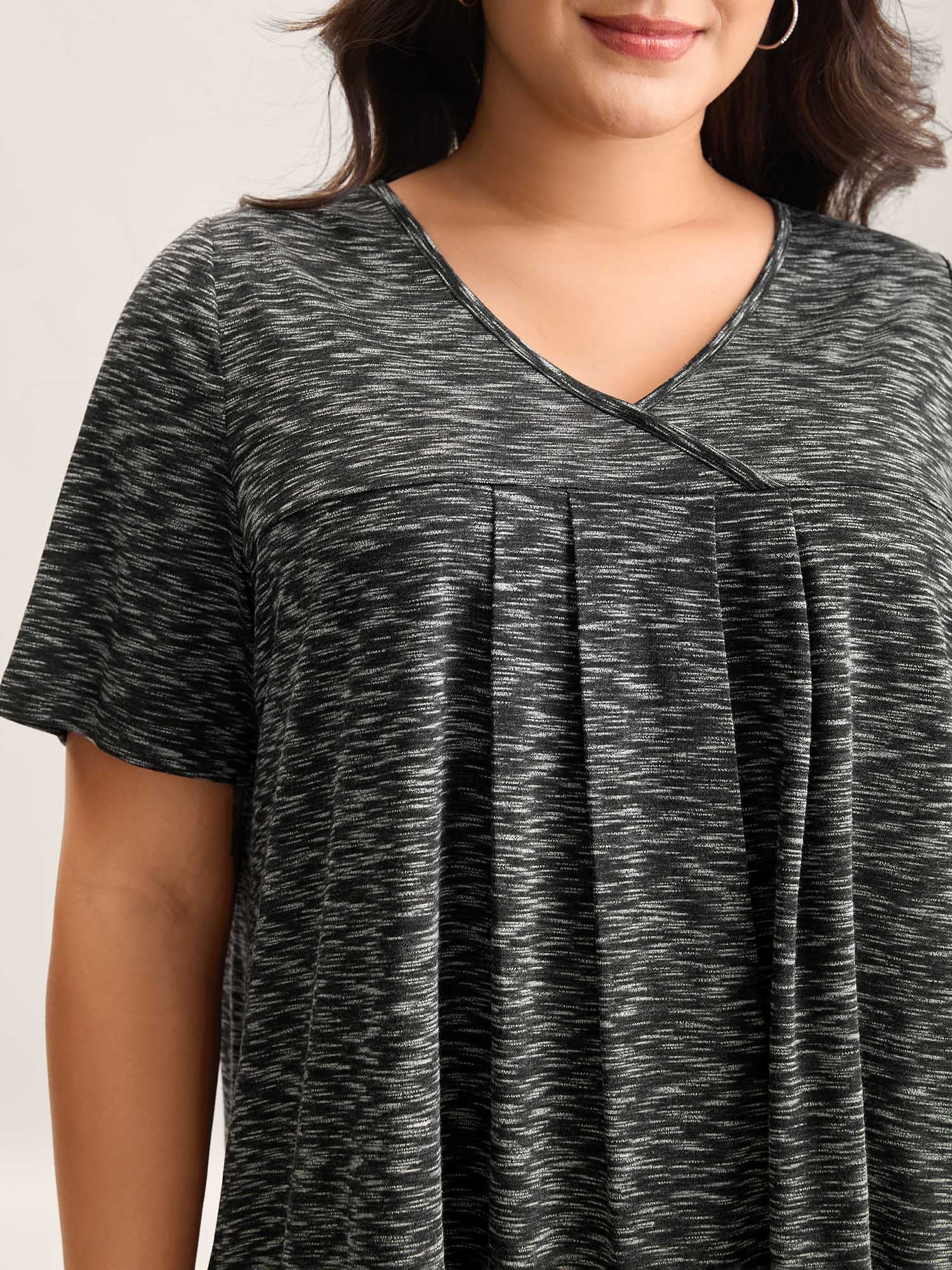 Heather Surplice Neck Curvy Hem T-Shirt - Image 2