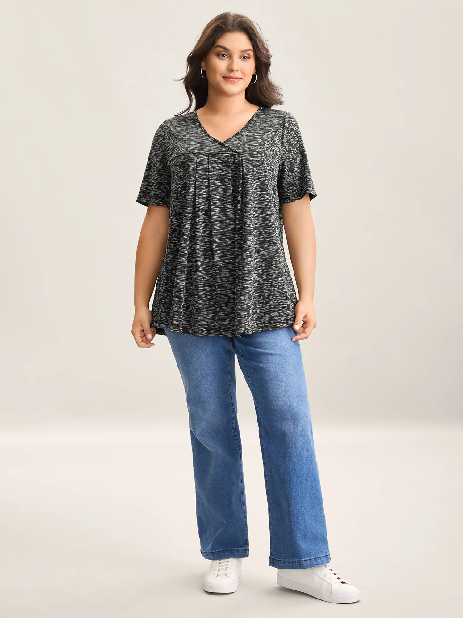 Heather Surplice Neck Curvy Hem T-Shirt - Image 3