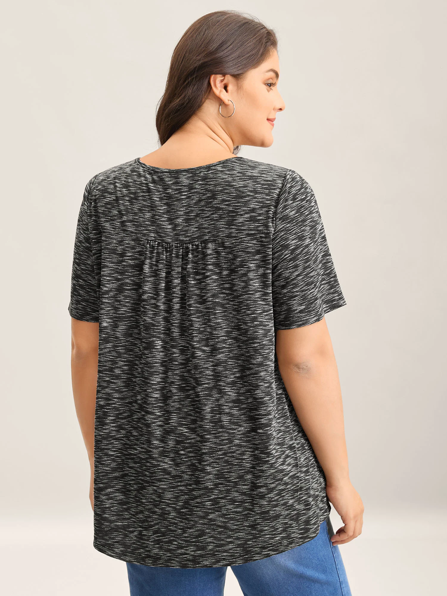 Heather Surplice Neck Curvy Hem T-Shirt - Image 4