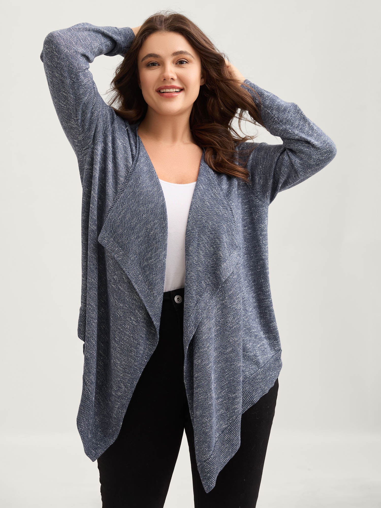 Heather Tab Sleeve Irregular Hem Knit Cardigan - Image 2