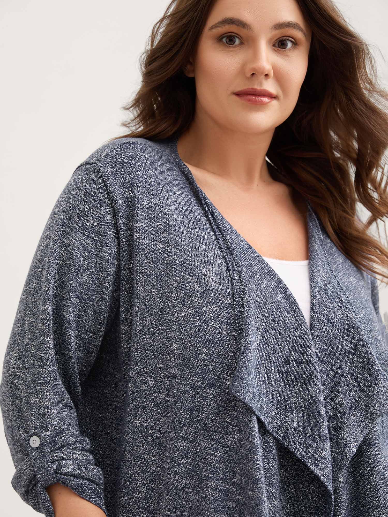 Heather Tab Sleeve Irregular Hem Knit Cardigan - Image 3