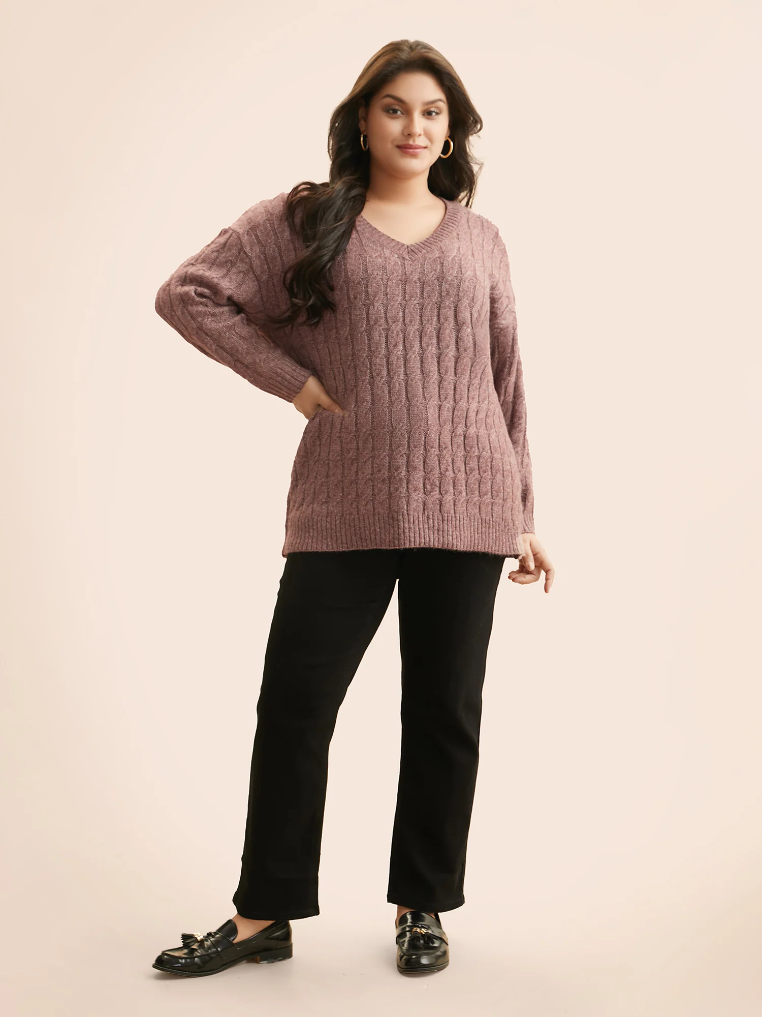 Heather Texture Cable Knit Pullover - Image 3