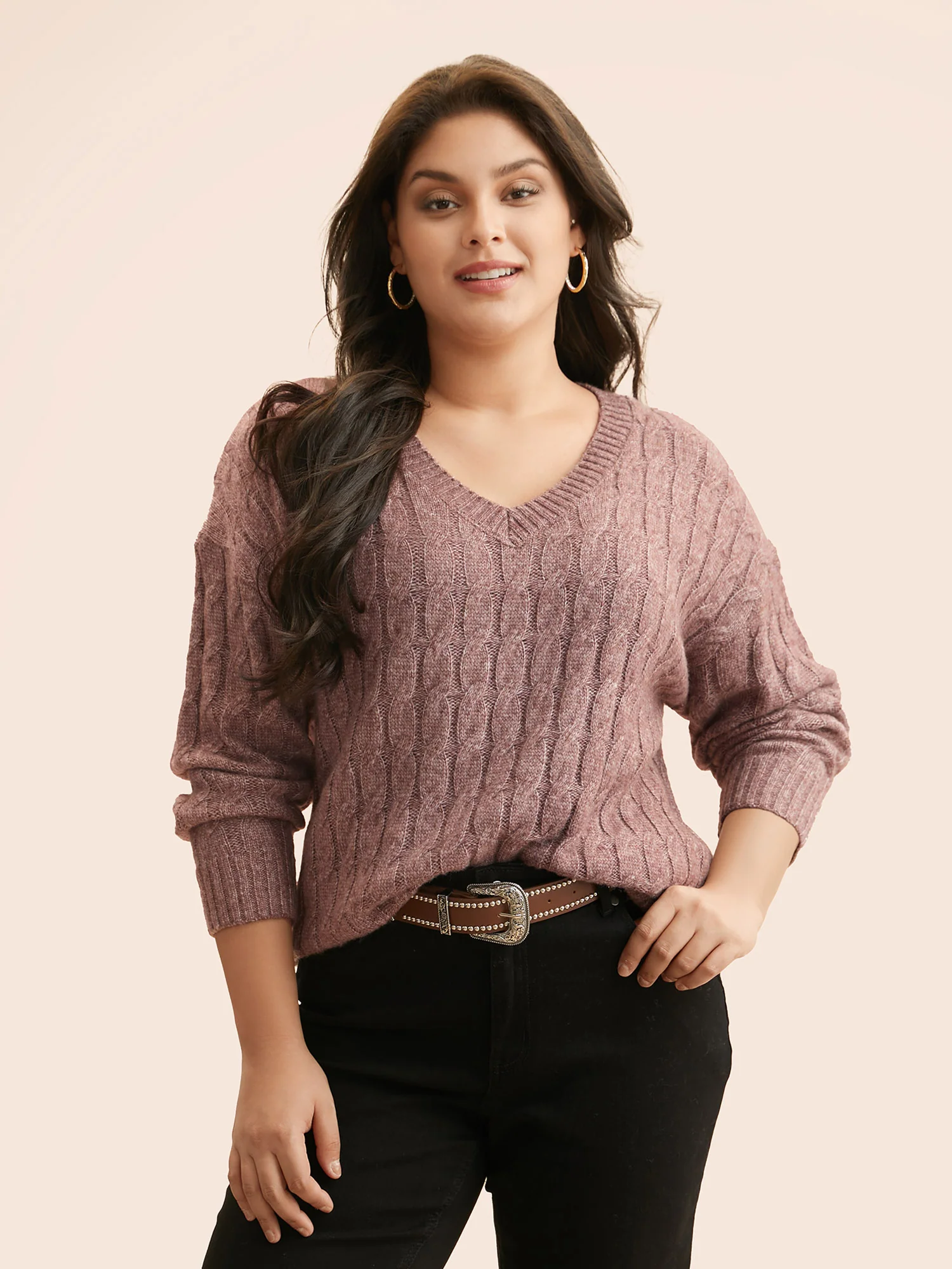 Heather Texture Cable Knit Pullover - Image 4