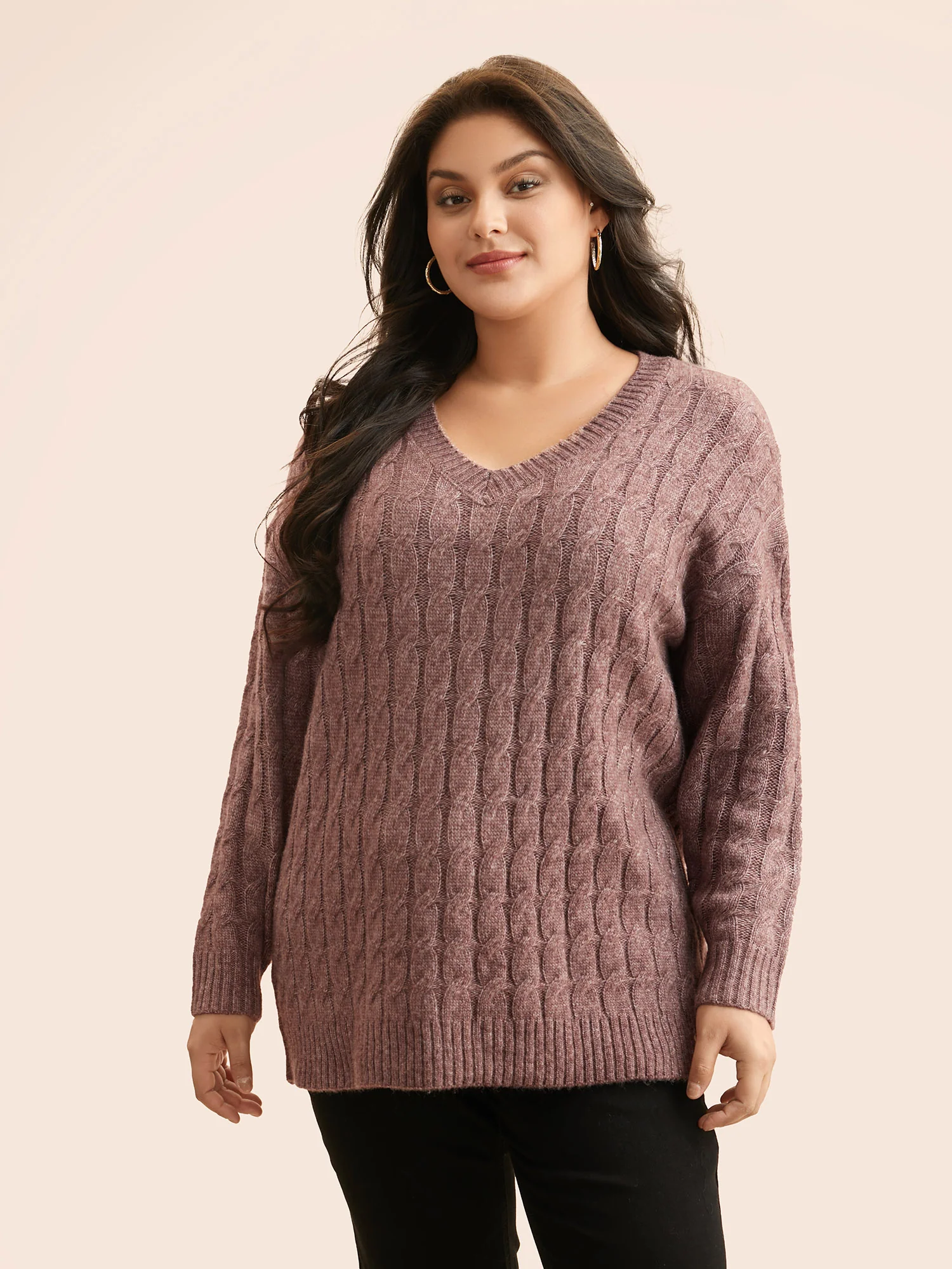 Heather Texture Cable Knit Pullover - Image 5