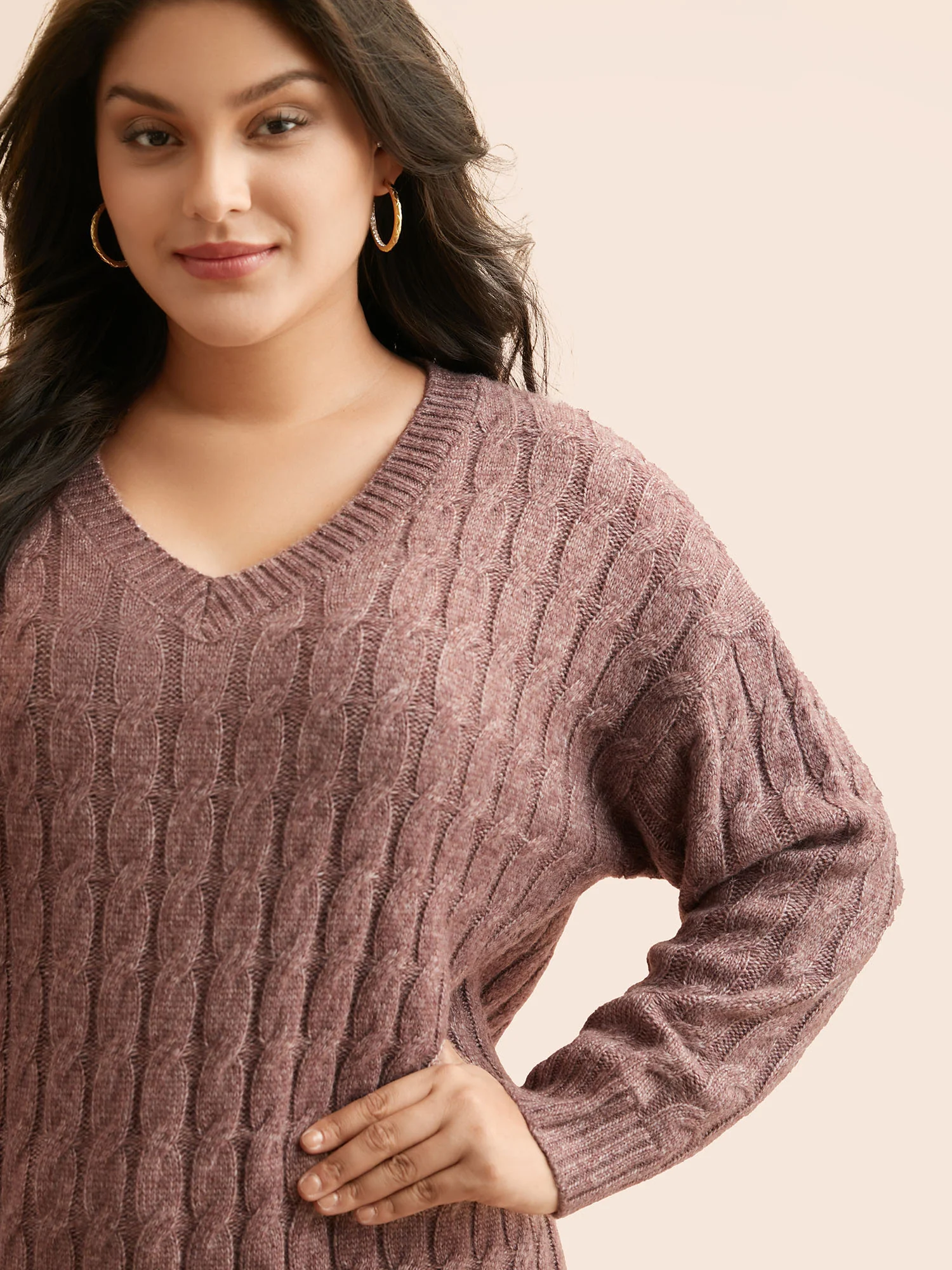 Heather Texture Cable Knit Pullover - Image 6
