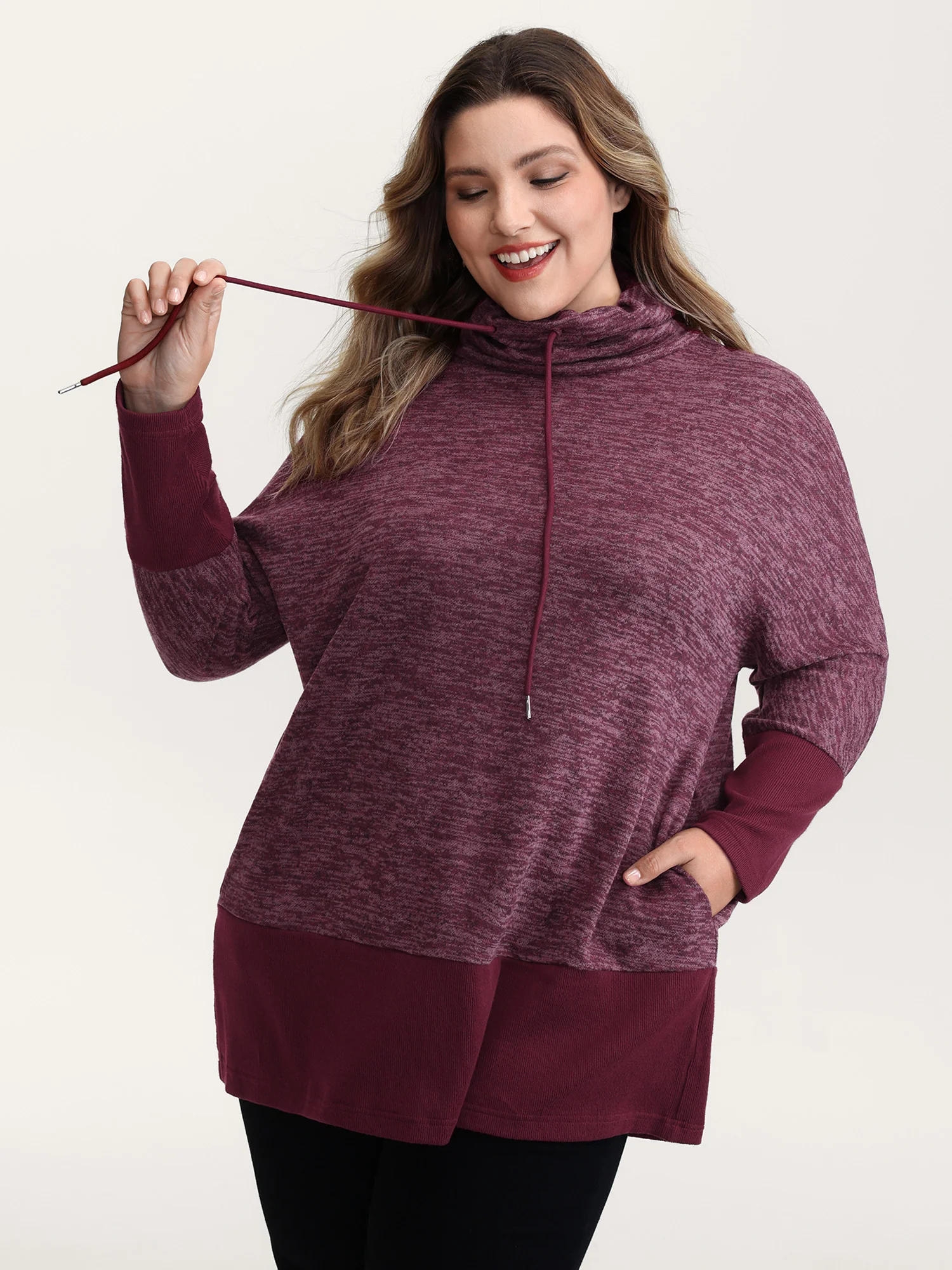Heather Texture High-Neck Contrast Sweatshirt - Image 2