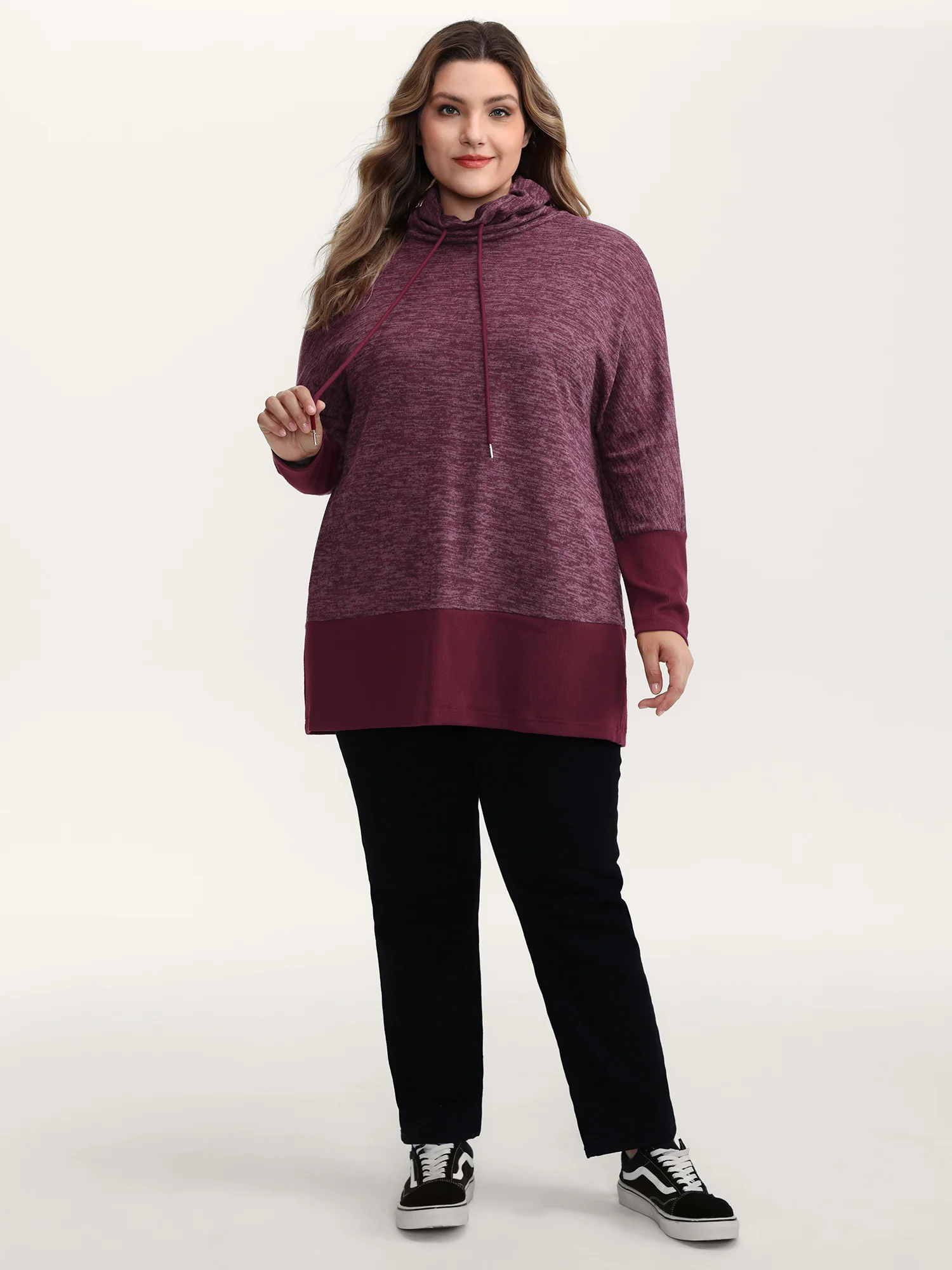 Heather Texture High-Neck Contrast Sweatshirt - Image 3