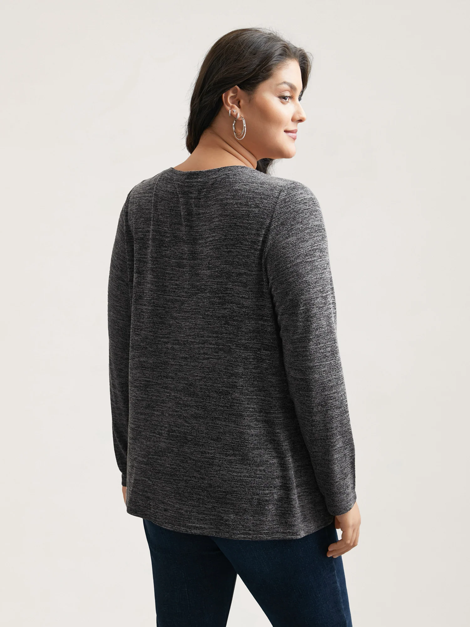 Heather Textured Button-Front Fitted T-Shirt - Image 5