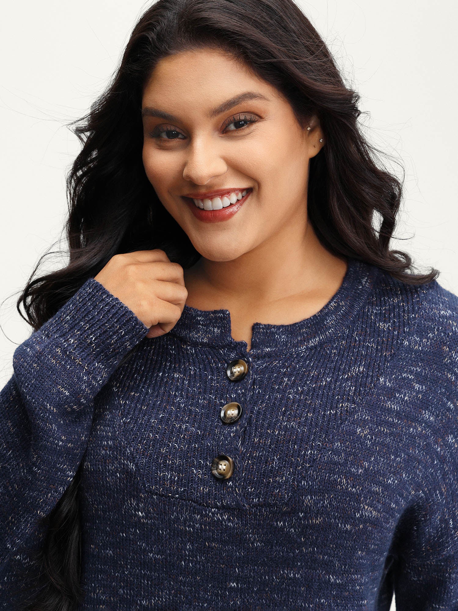 Heather Textured Button Neck Pullover - Image 10