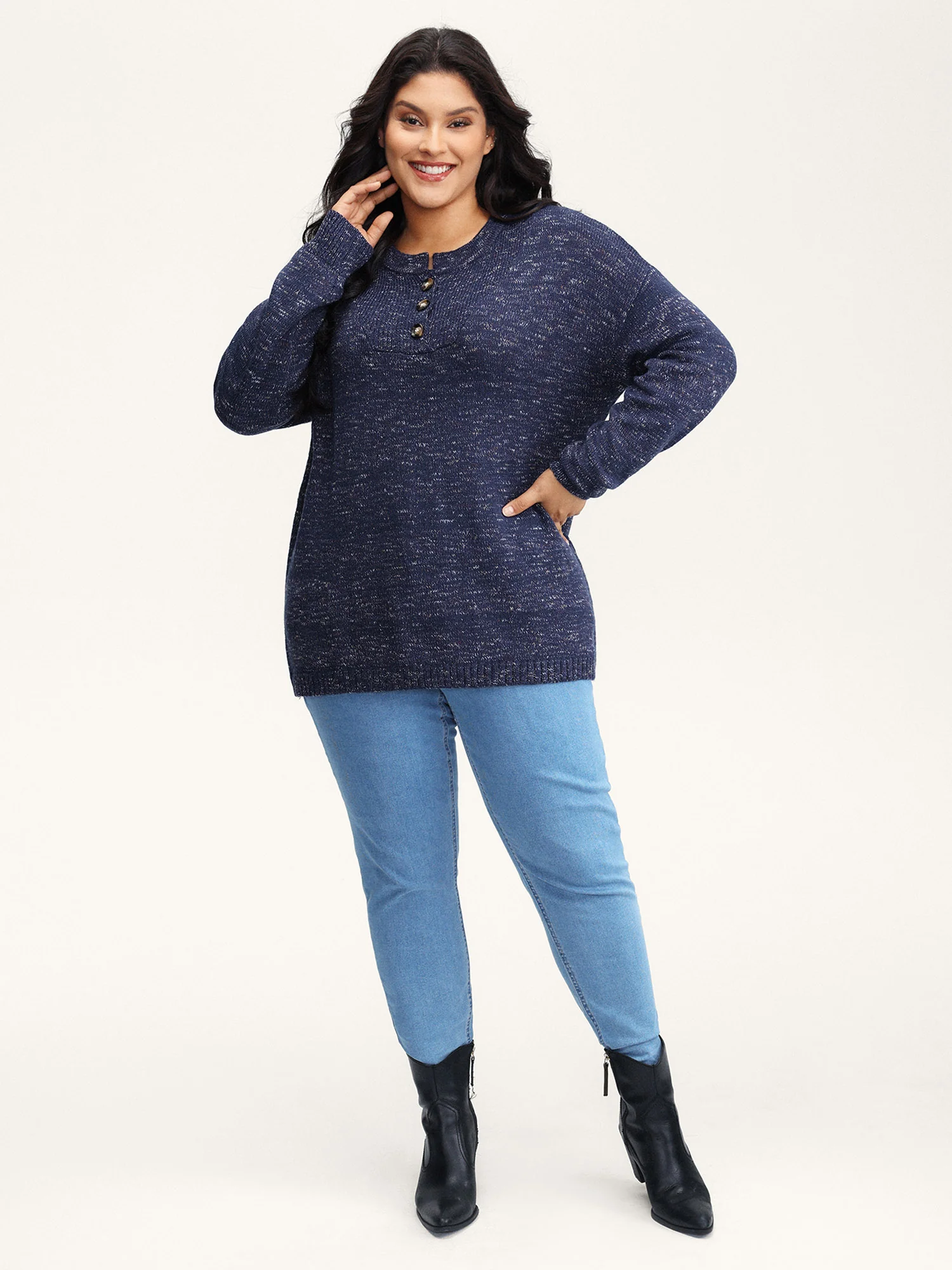 Heather Textured Button Neck Pullover - Image 11