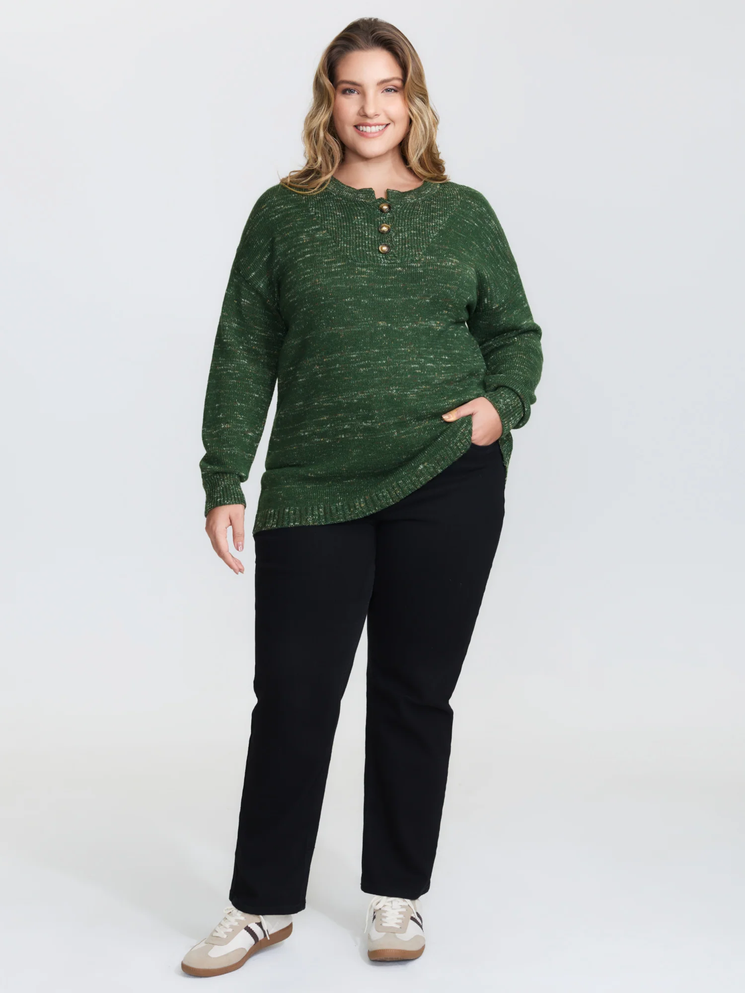 Heather Textured Button Neck Pullover - Image 14