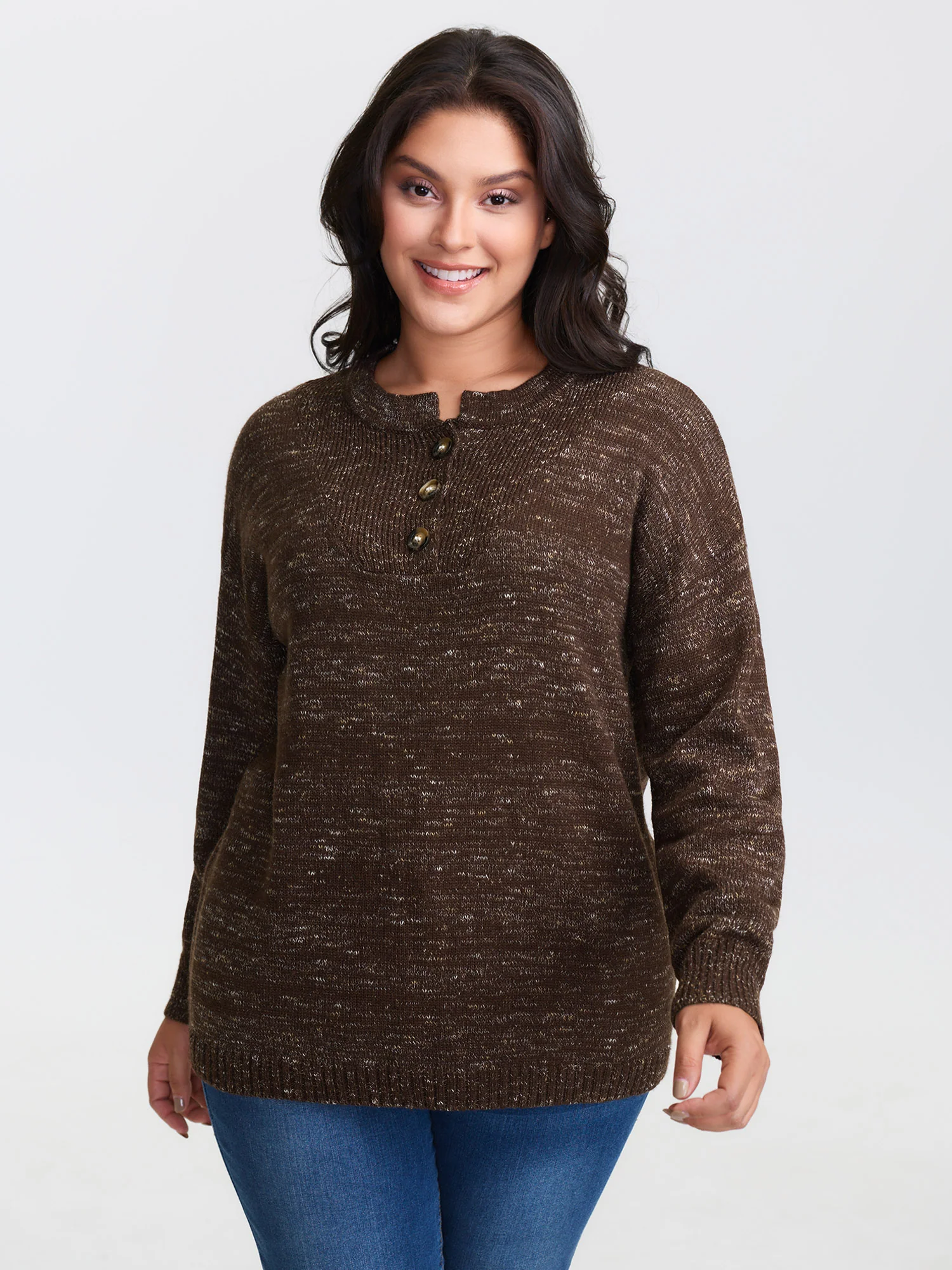 Heather Textured Button Neck Pullover - Image 17