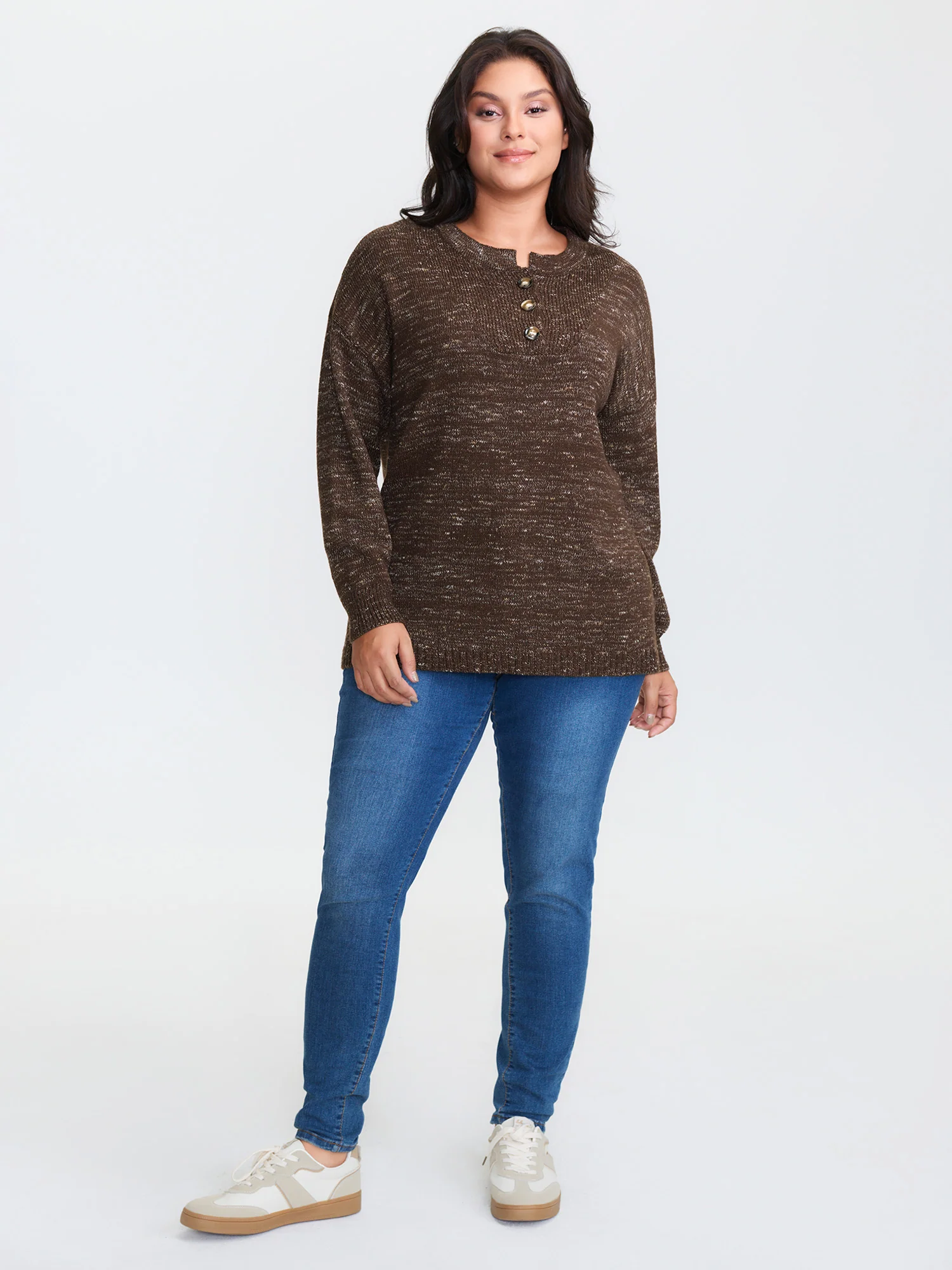 Heather Textured Button Neck Pullover - Image 18